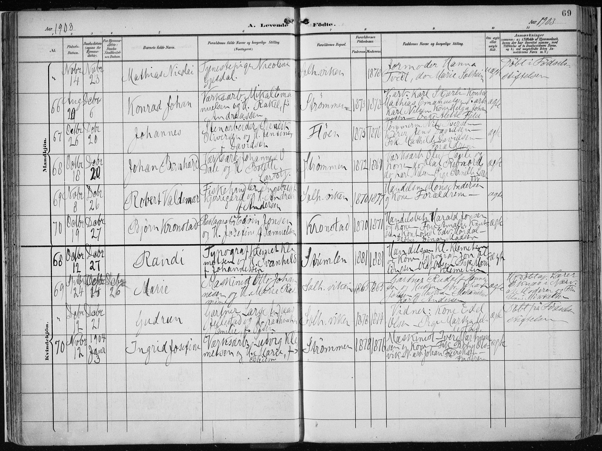 Årstad Sokneprestembete, AV/SAB-A-79301/H/Haa/L0002: Parish register (official) no. A 2, 1899-1914, p. 69