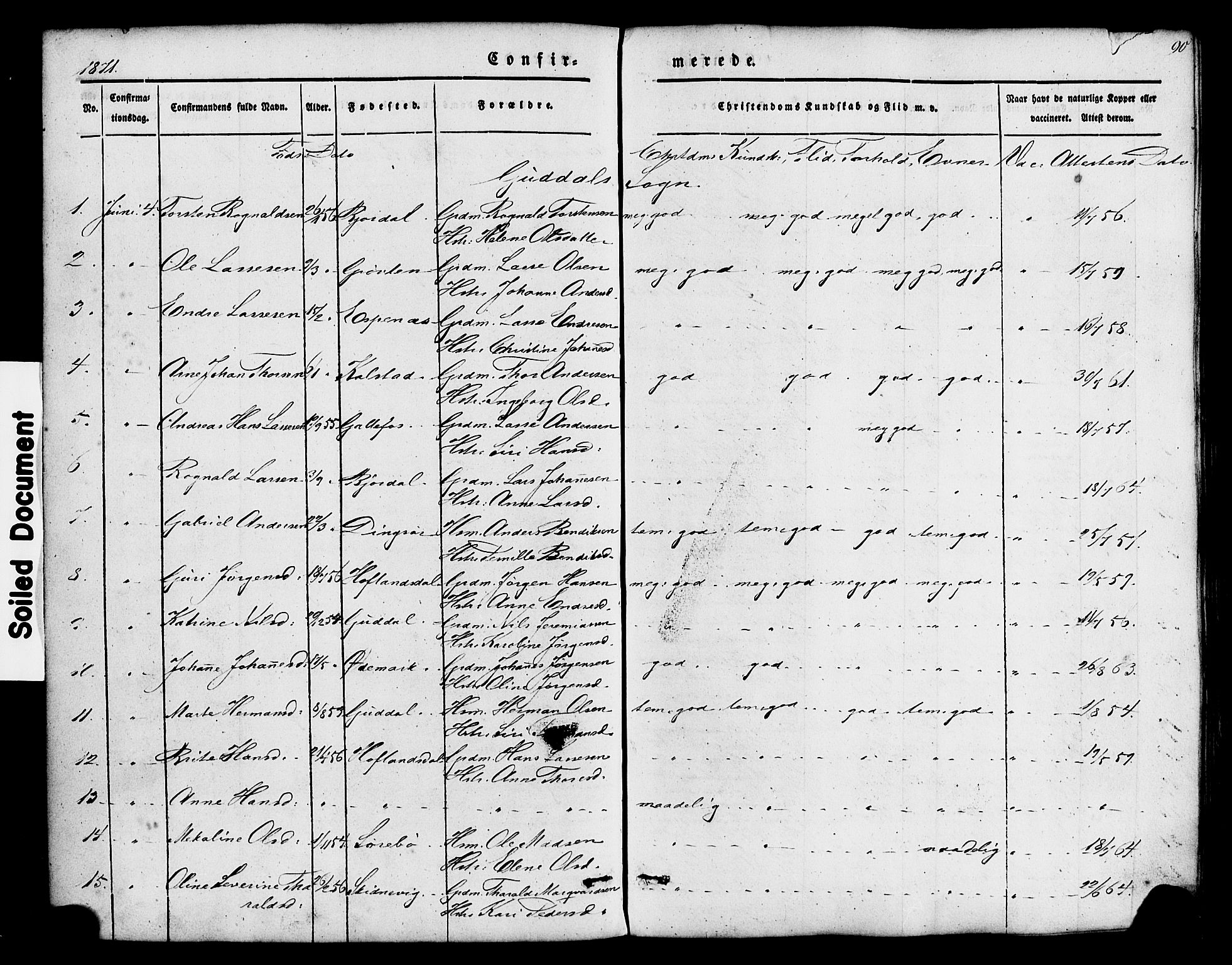 Fjaler sokneprestembete, SAB/A-79801/H/Haa/Haaa/L0008: Parish register (official) no. A 8, 1850-1886, p. 90
