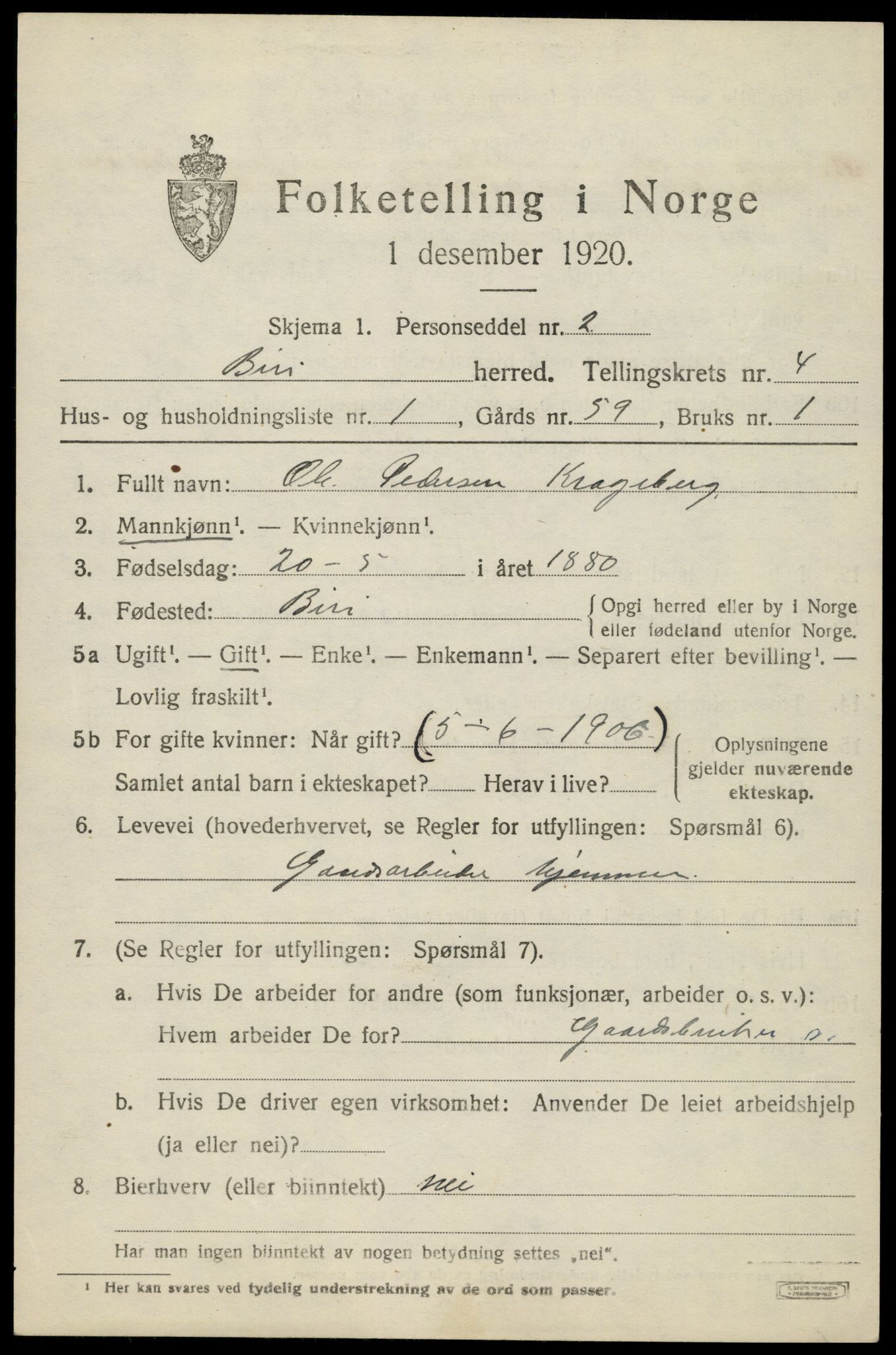 SAH, 1920 census for Biri, 1920, p. 3201