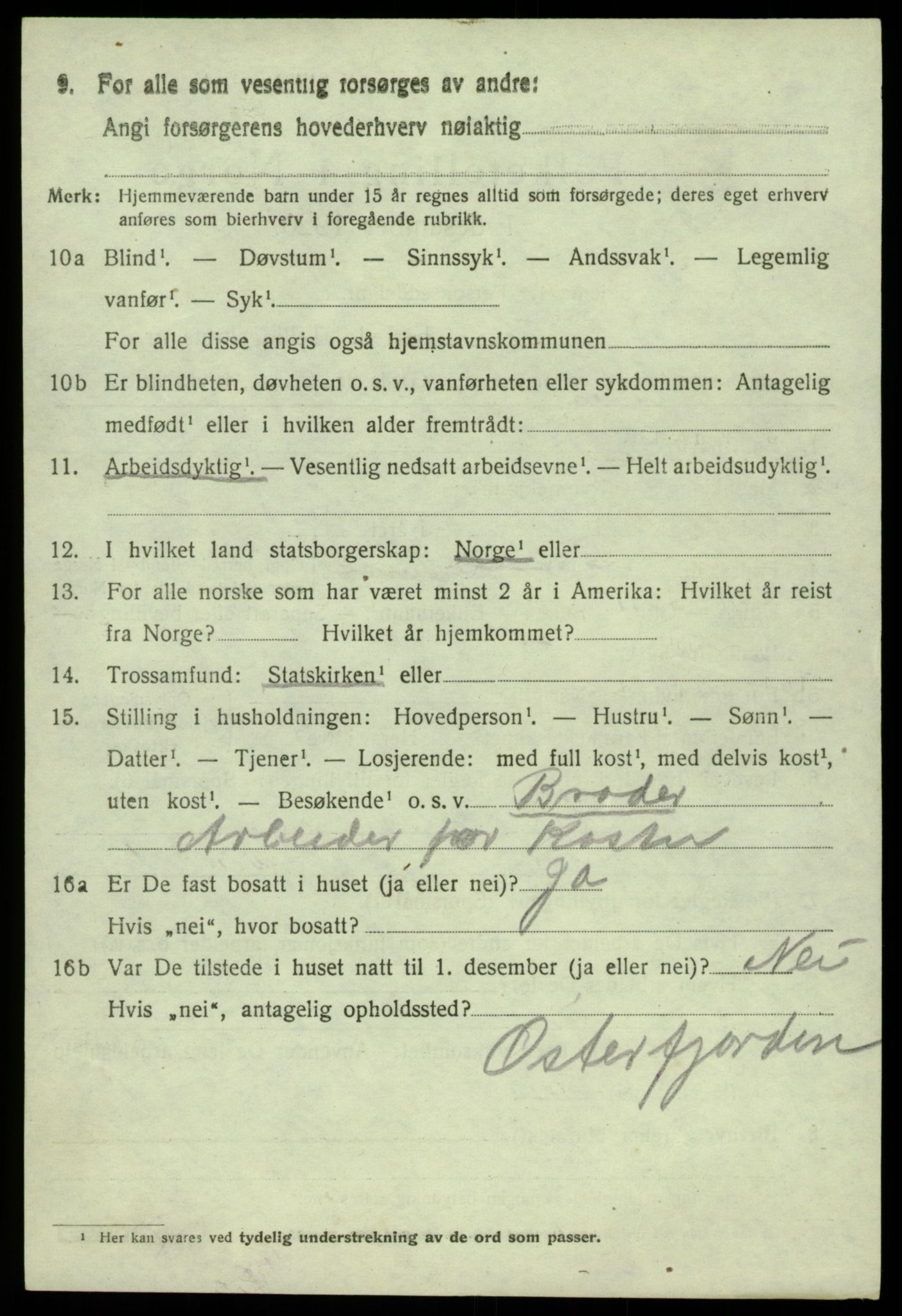 SAB, 1920 census for Sund, 1920, p. 3886