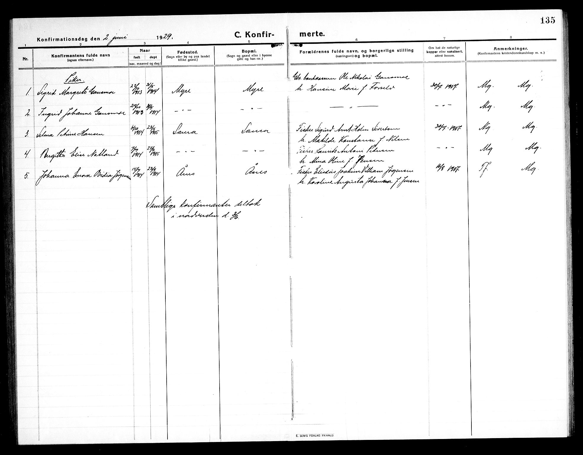 Ministerialprotokoller, klokkerbøker og fødselsregistre - Nordland, AV/SAT-A-1459/897/L1415: Parish register (copy) no. 897C05, 1916-1945, p. 135