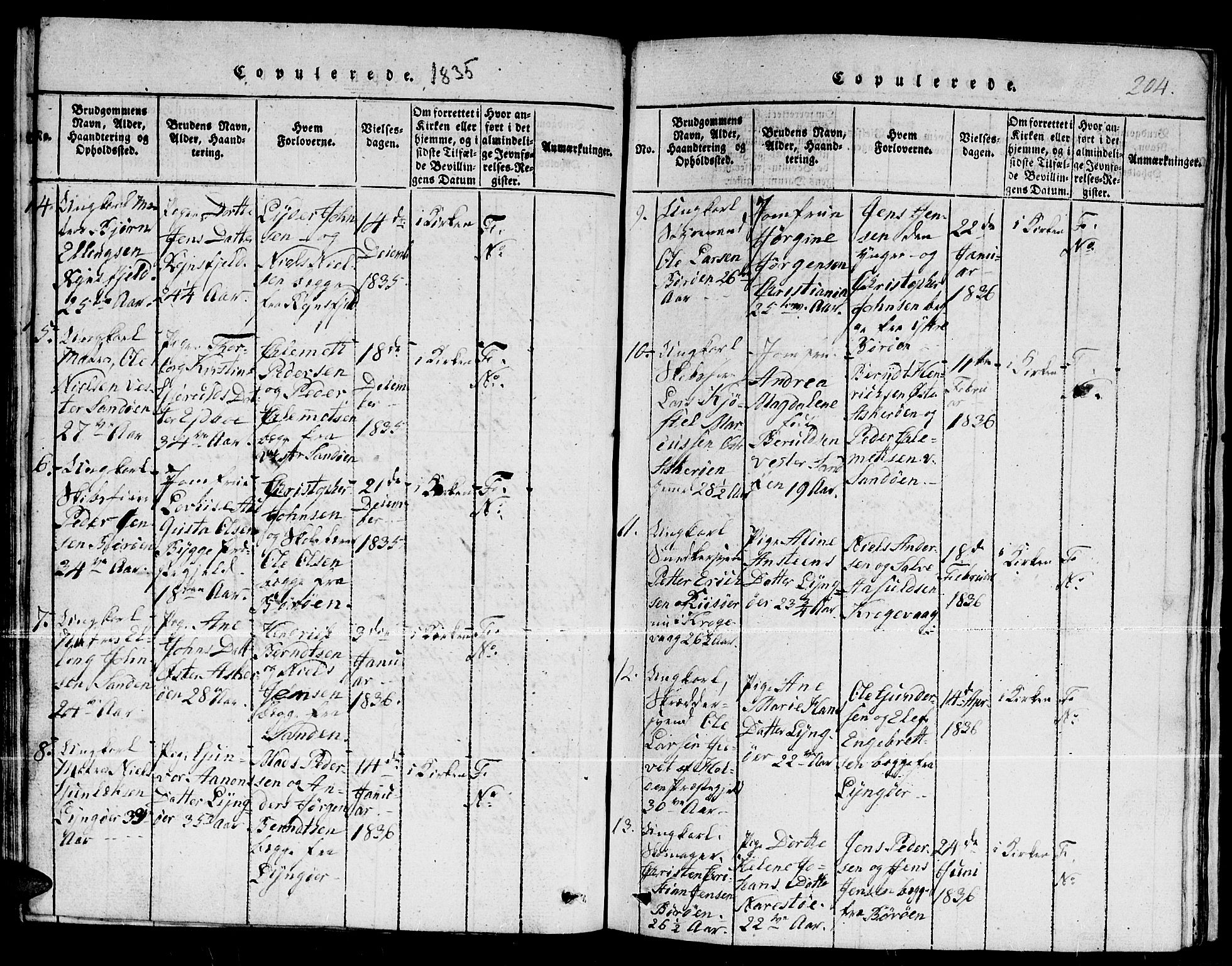 Dypvåg sokneprestkontor, AV/SAK-1111-0007/F/Fb/Fba/L0009: Parish register (copy) no. B 9, 1816-1842, p. 204