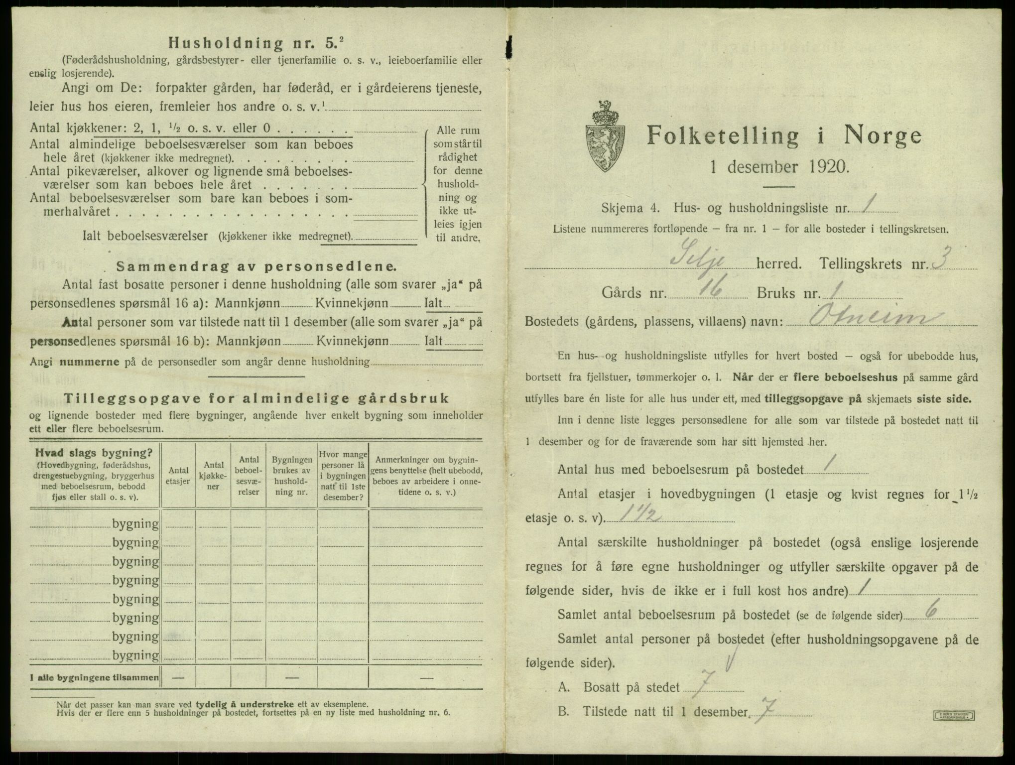 SAB, 1920 census for Selje, 1920, p. 201