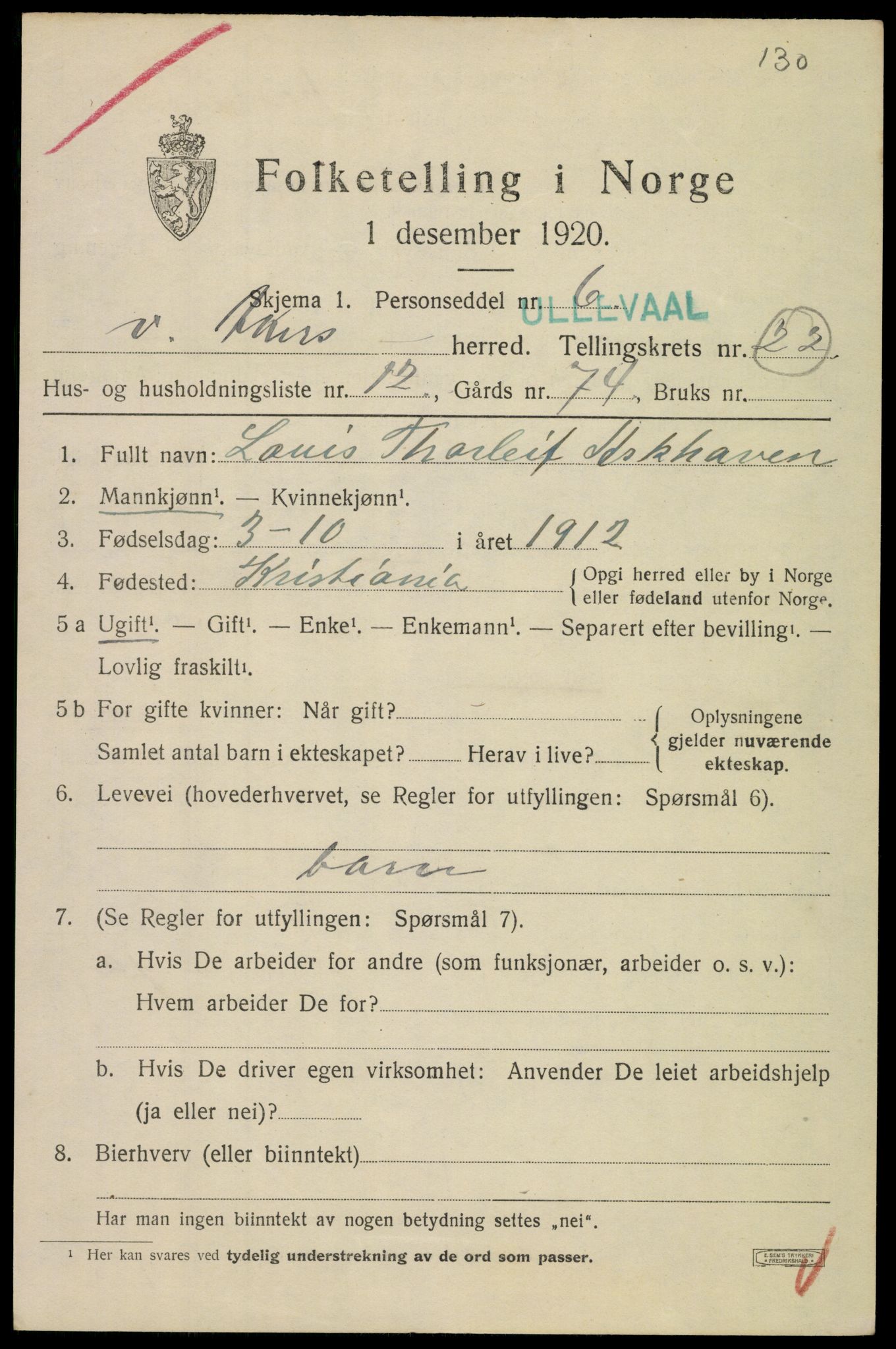 SAO, 1920 census for Aker, 1920, p. 125928