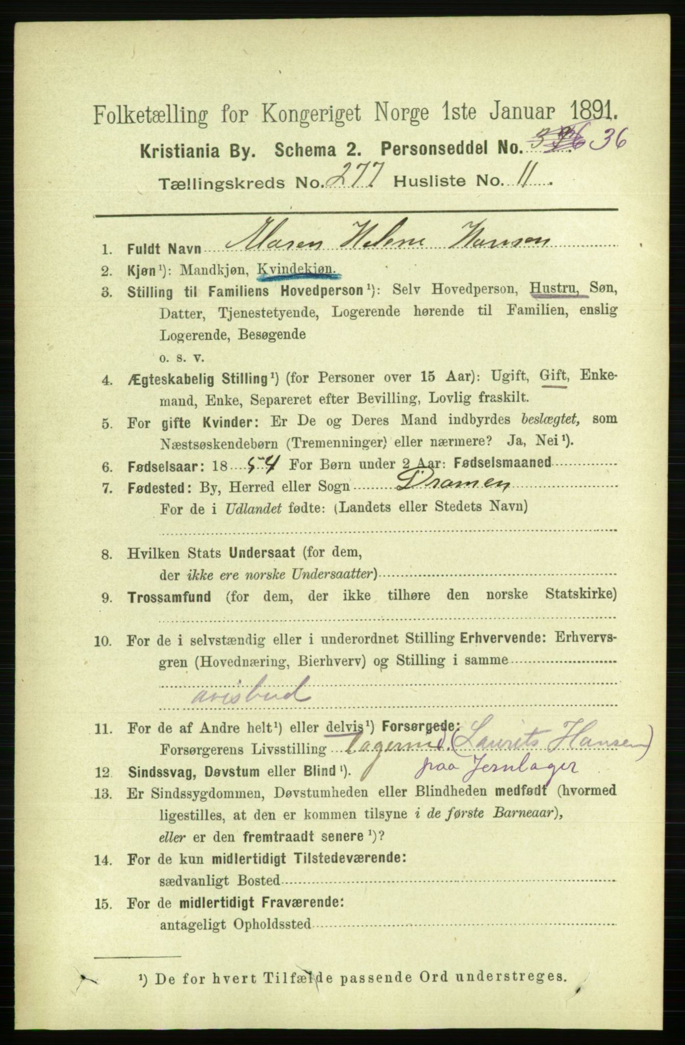 RA, 1891 census for 0301 Kristiania, 1891, p. 168260