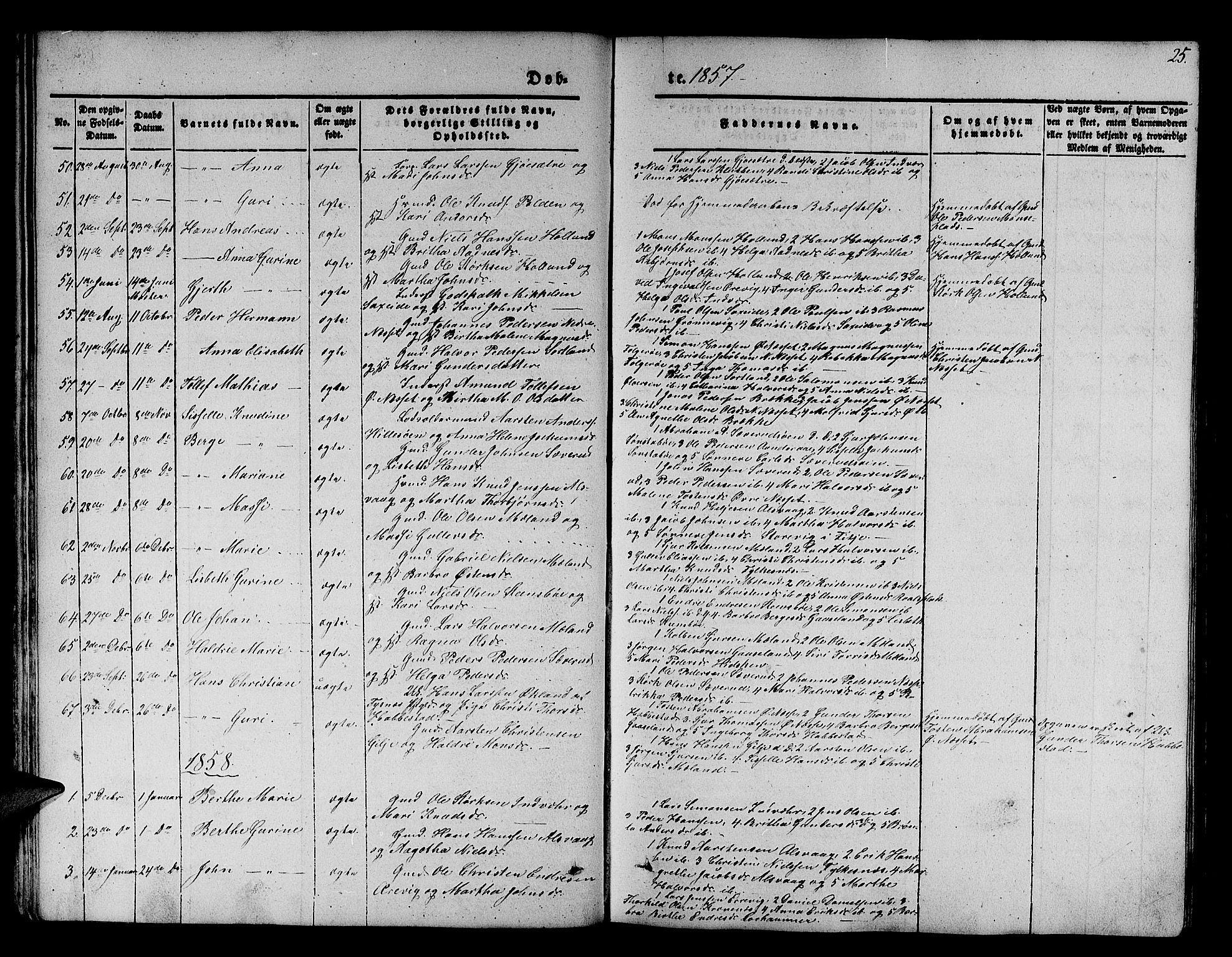 Finnås sokneprestembete, SAB/A-99925/H/Ha/Hab/Habb/L0001: Parish register (copy) no. B 1, 1851-1870, p. 25