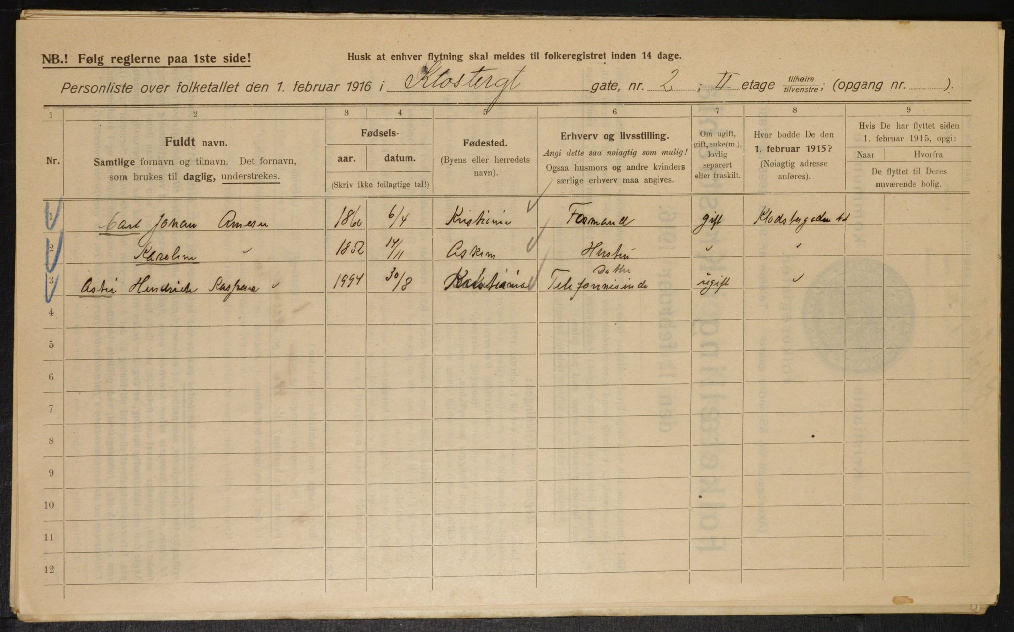 OBA, Municipal Census 1916 for Kristiania, 1916, p. 53201