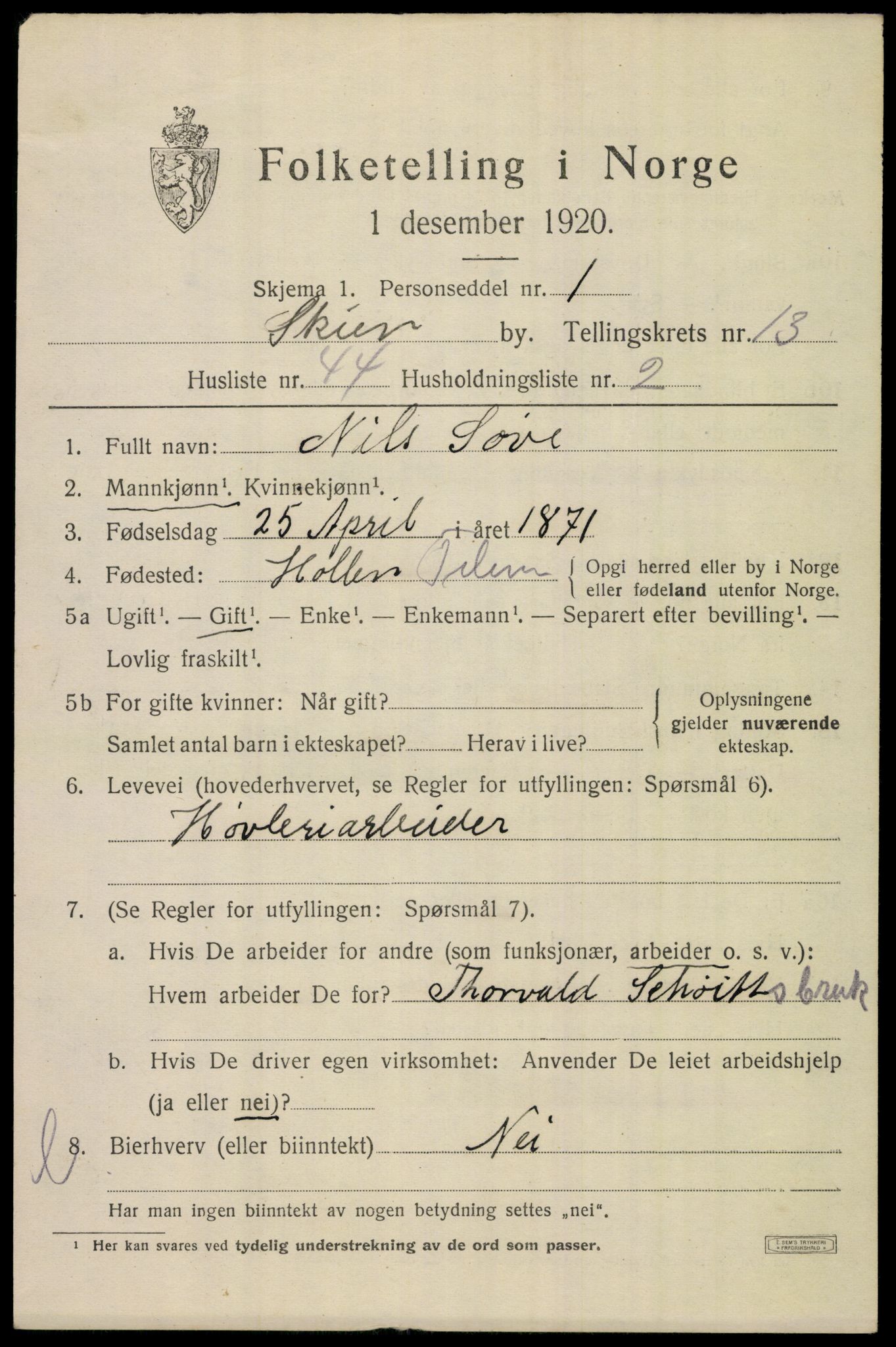 SAKO, 1920 census for Skien, 1920, p. 40354