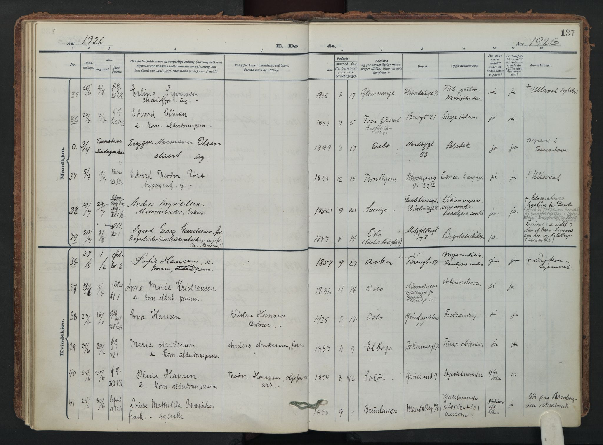 Grønland prestekontor Kirkebøker, AV/SAO-A-10848/F/Fa/L0019: Parish register (official) no. 19, 1918-1938, p. 137