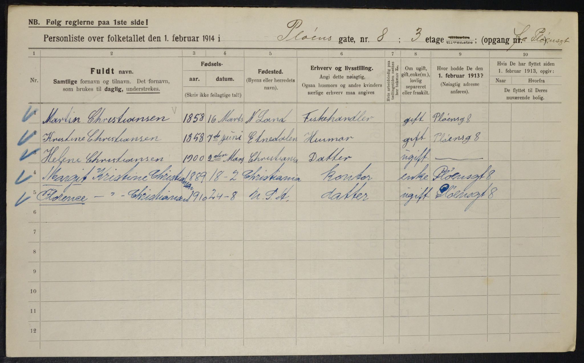 OBA, Municipal Census 1914 for Kristiania, 1914, p. 81014