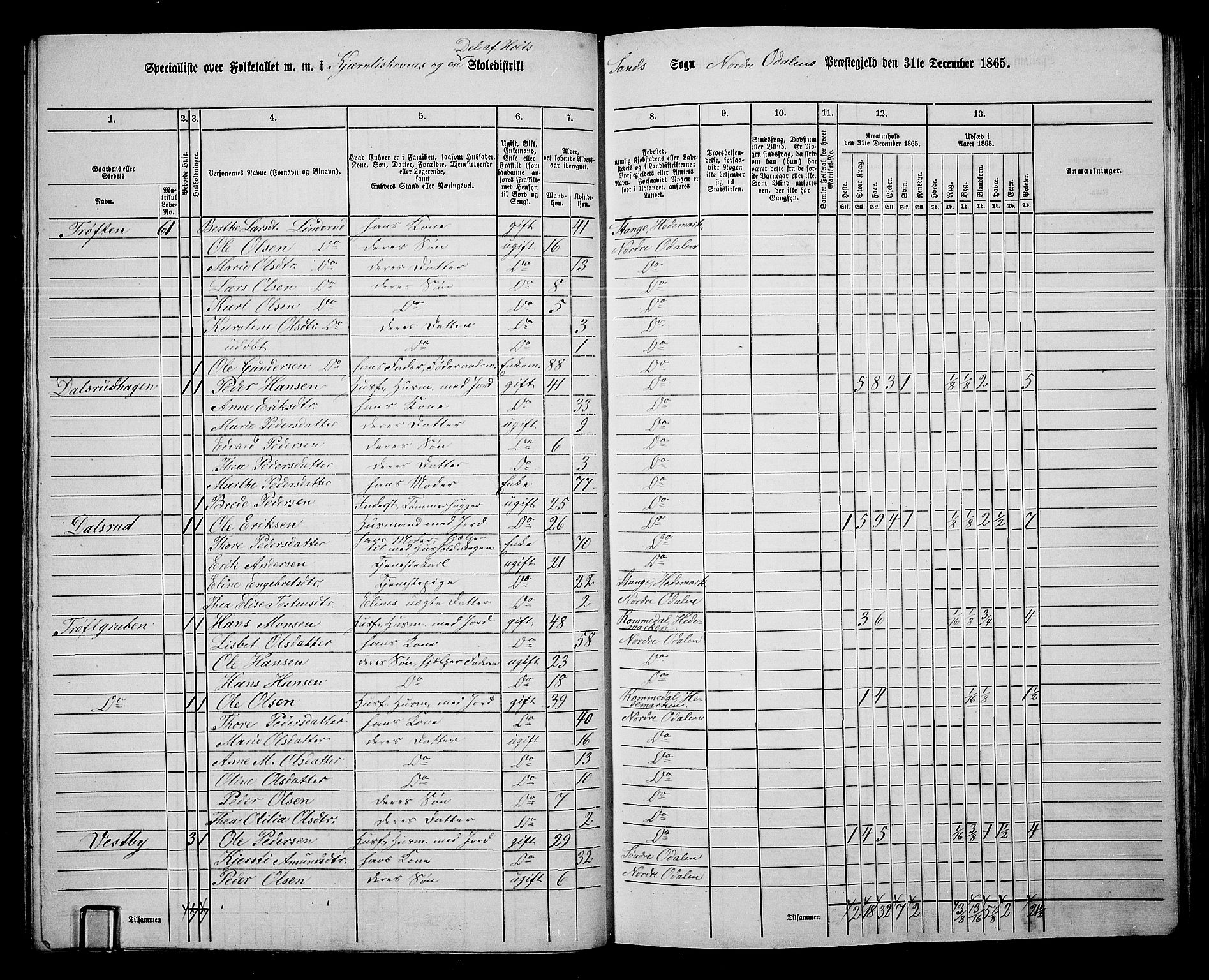RA, 1865 census for Nord-Odal, 1865, p. 54