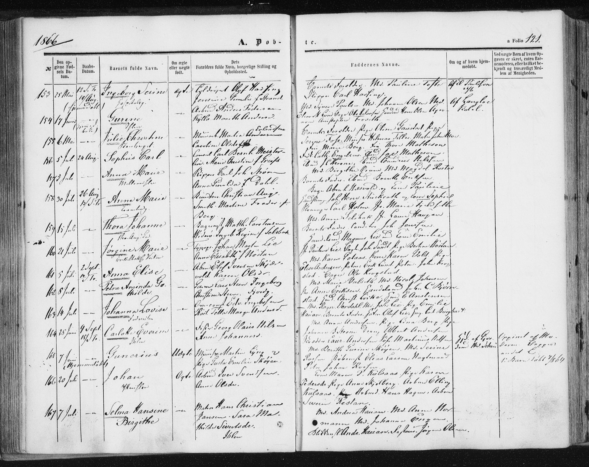 Ministerialprotokoller, klokkerbøker og fødselsregistre - Sør-Trøndelag, AV/SAT-A-1456/602/L0115: Parish register (official) no. 602A13, 1860-1872, p. 121