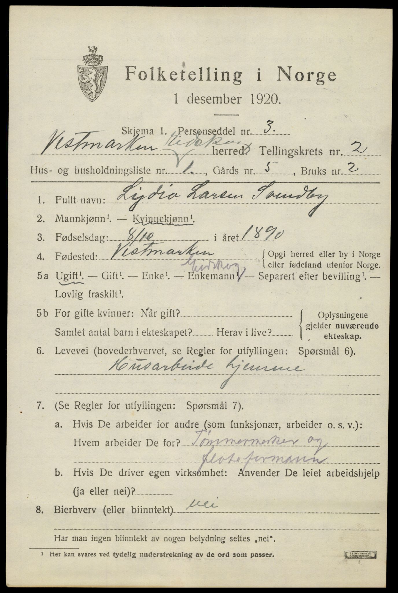 SAH, 1920 census for Eidskog, 1920, p. 3011