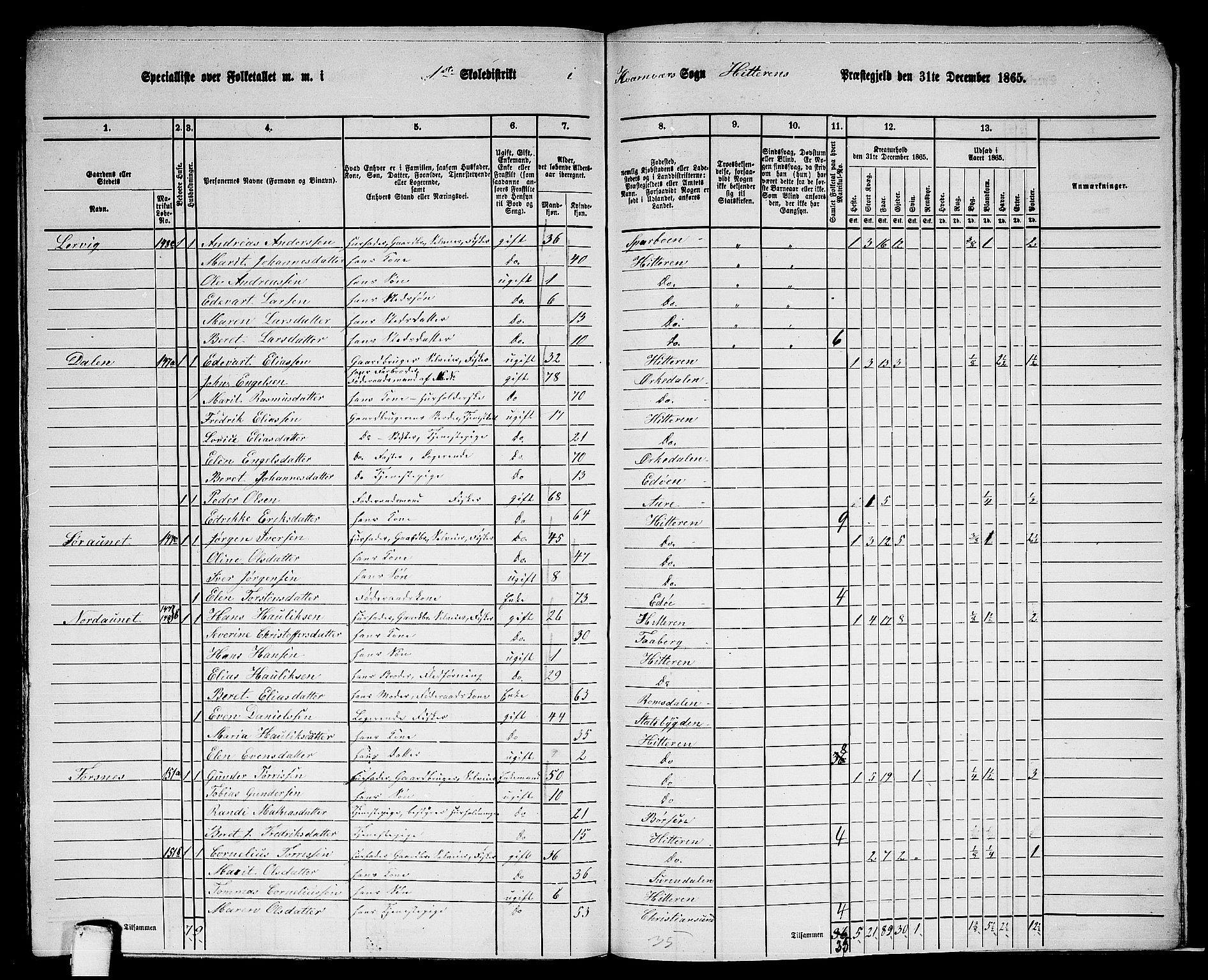 RA, 1865 census for Hitra, 1865, p. 299