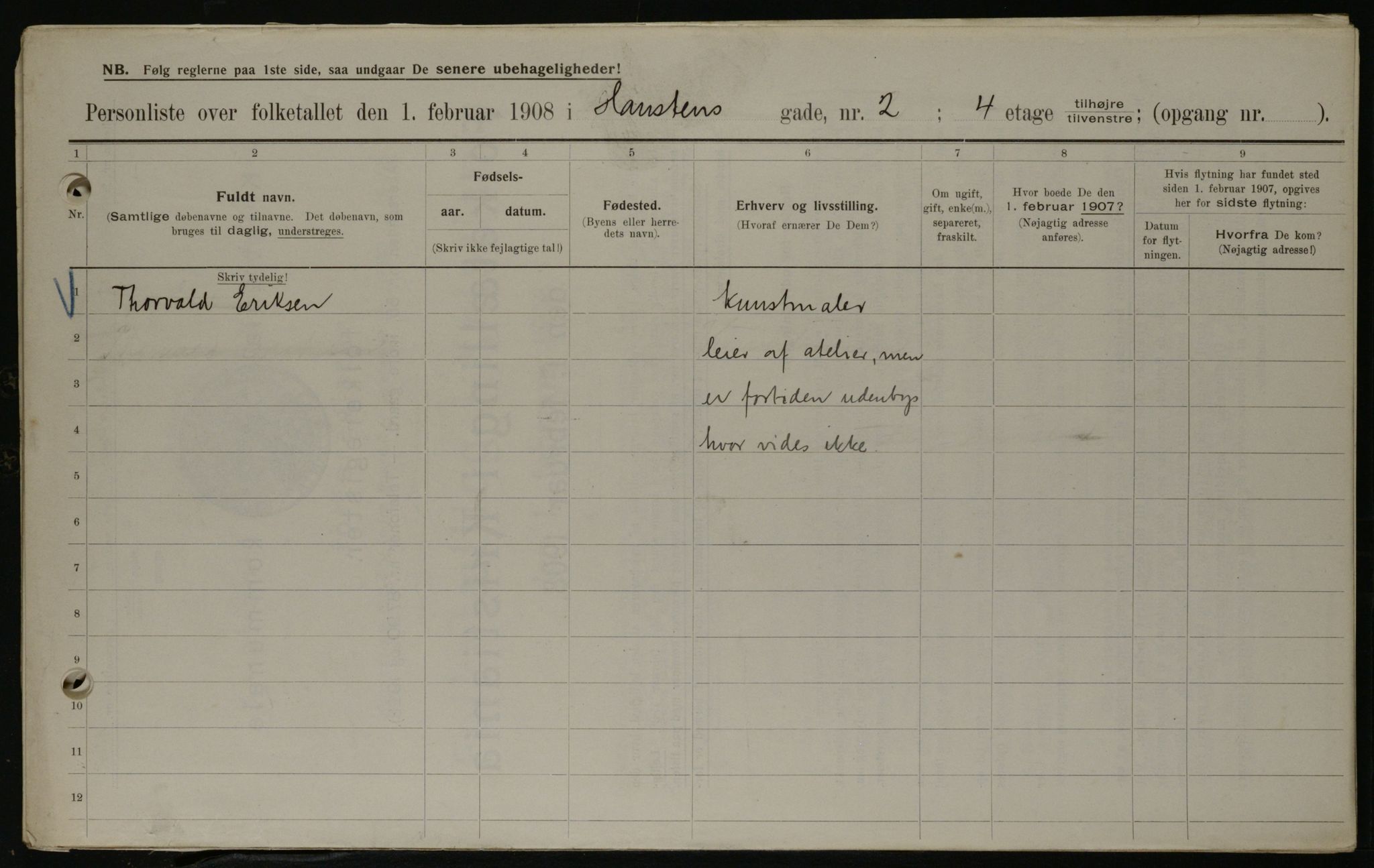 OBA, Municipal Census 1908 for Kristiania, 1908, p. 31336