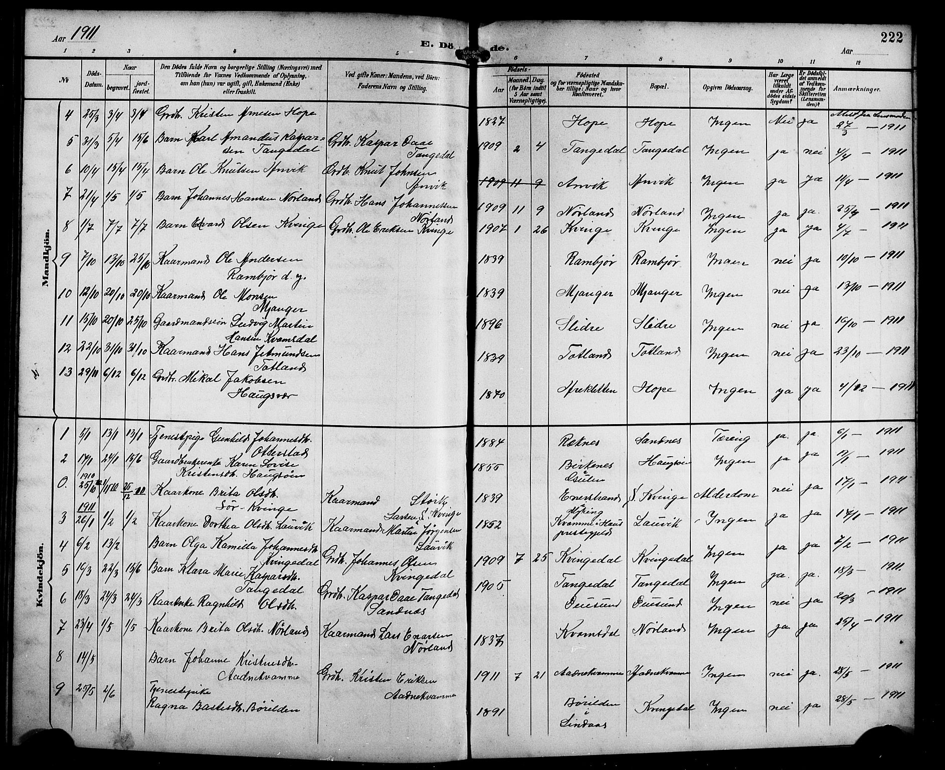 Masfjorden Sokneprestembete, SAB/A-77001: Parish register (copy) no. B 1, 1892-1913, p. 222