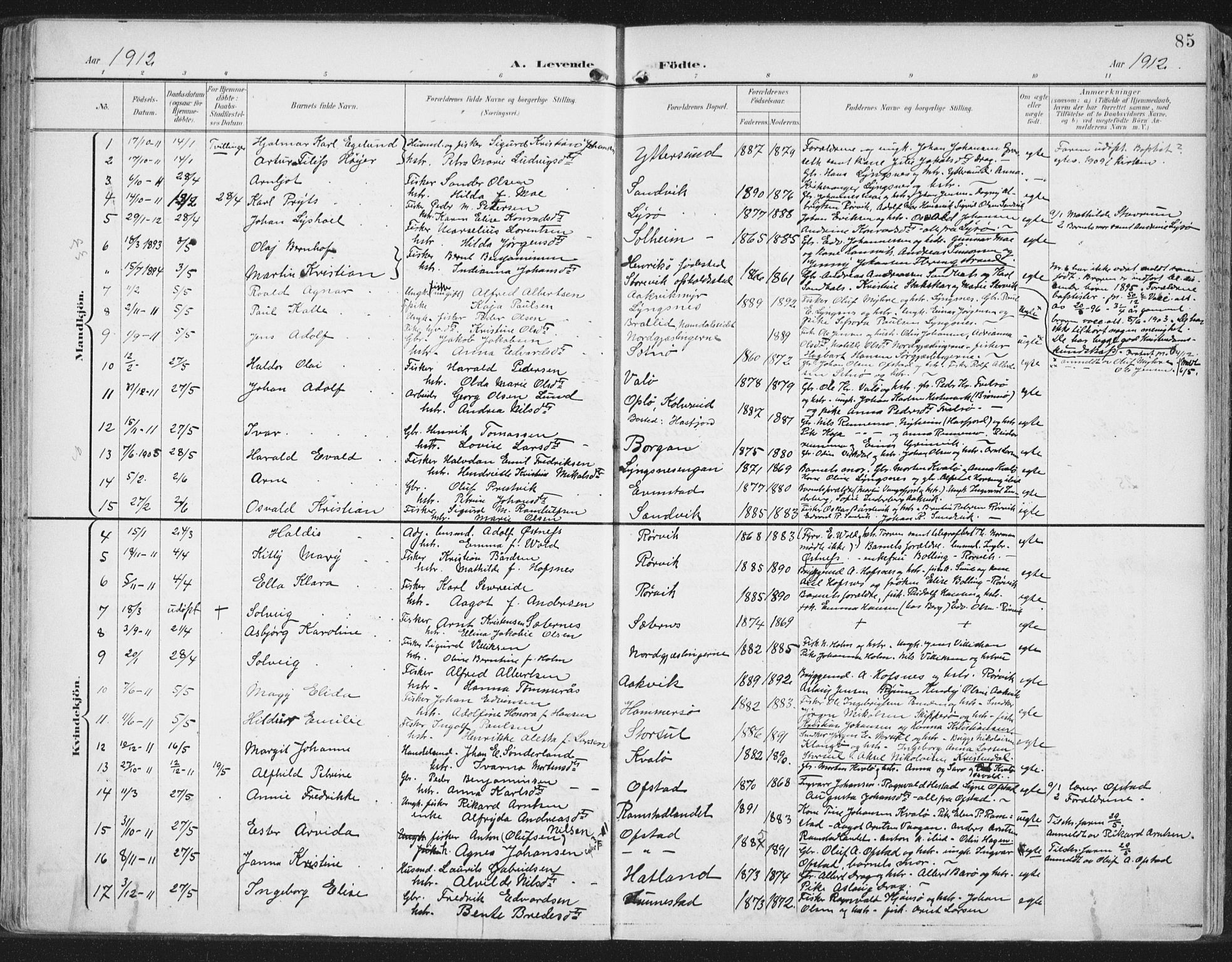 Ministerialprotokoller, klokkerbøker og fødselsregistre - Nord-Trøndelag, SAT/A-1458/786/L0688: Parish register (official) no. 786A04, 1899-1912, p. 85