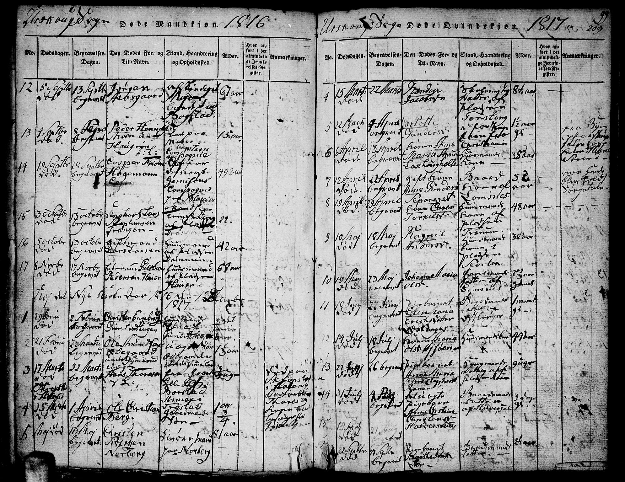 Aurskog prestekontor Kirkebøker, SAO/A-10304a/F/Fa/L0005: Parish register (official) no. I 5, 1814-1829, p. 209