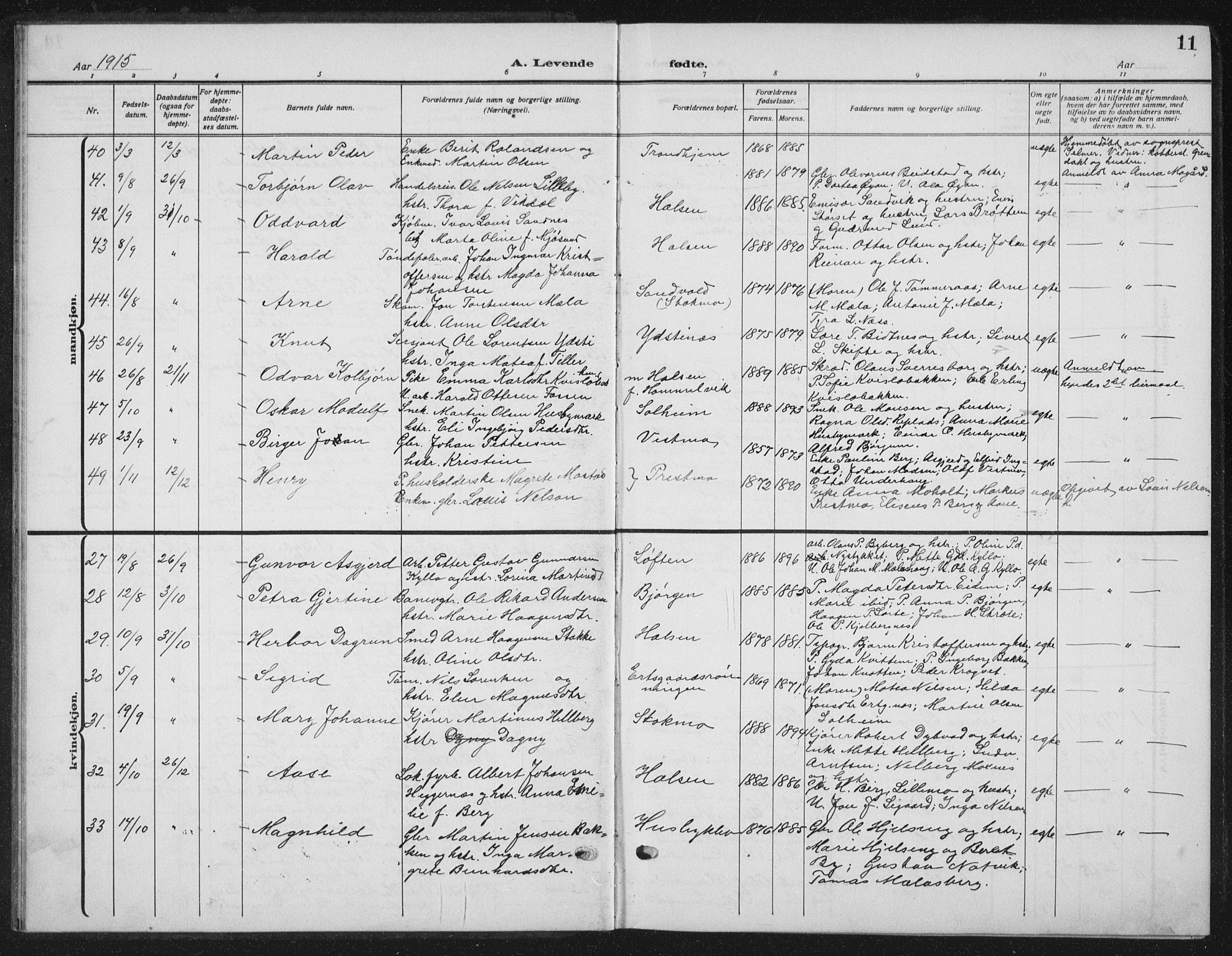 Ministerialprotokoller, klokkerbøker og fødselsregistre - Nord-Trøndelag, SAT/A-1458/709/L0088: Parish register (copy) no. 709C02, 1914-1934, p. 11