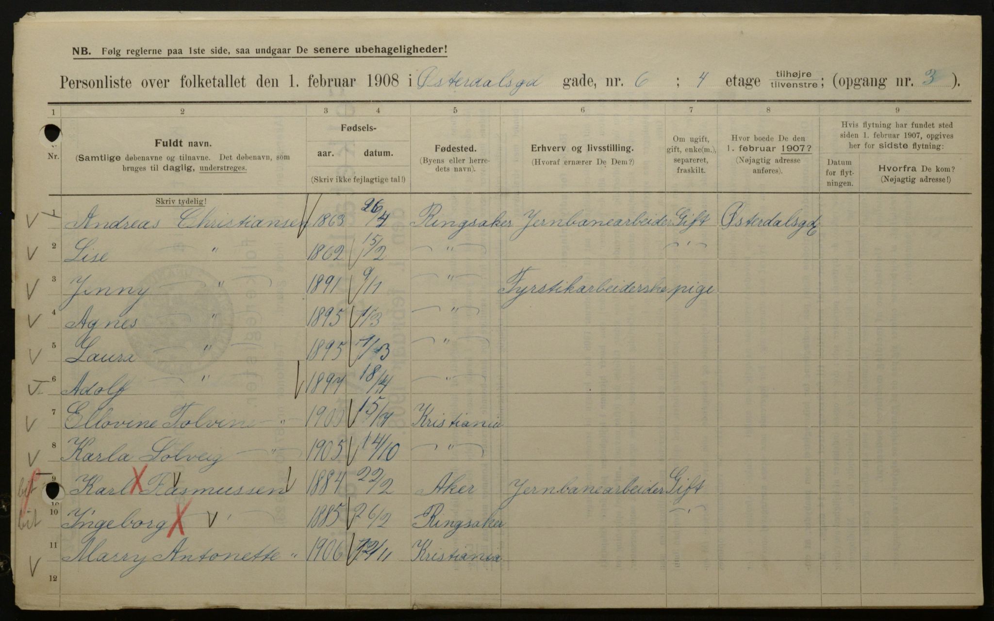 OBA, Municipal Census 1908 for Kristiania, 1908, p. 115899