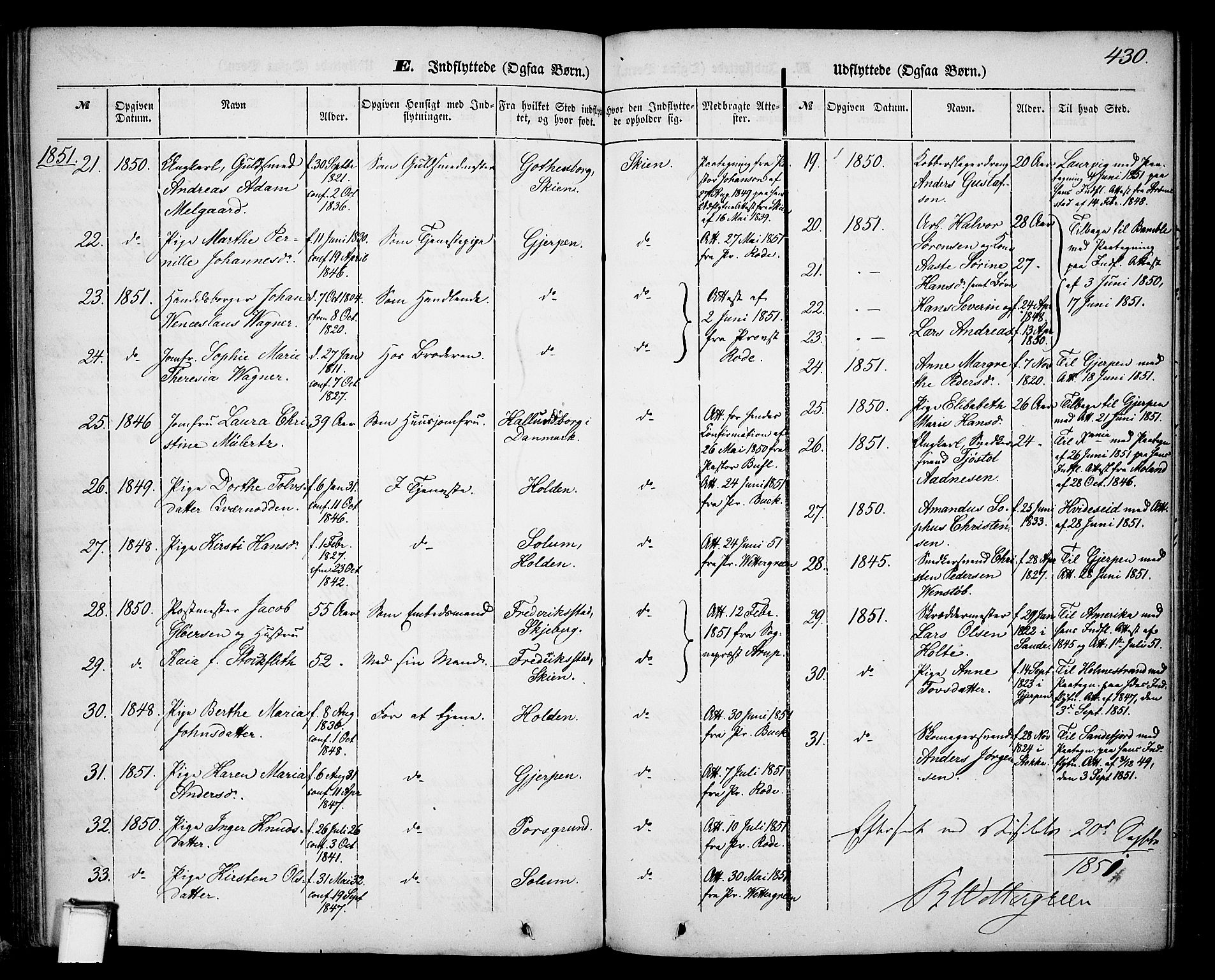 Skien kirkebøker, AV/SAKO-A-302/G/Ga/L0004: Parish register (copy) no. 4, 1843-1867, p. 430