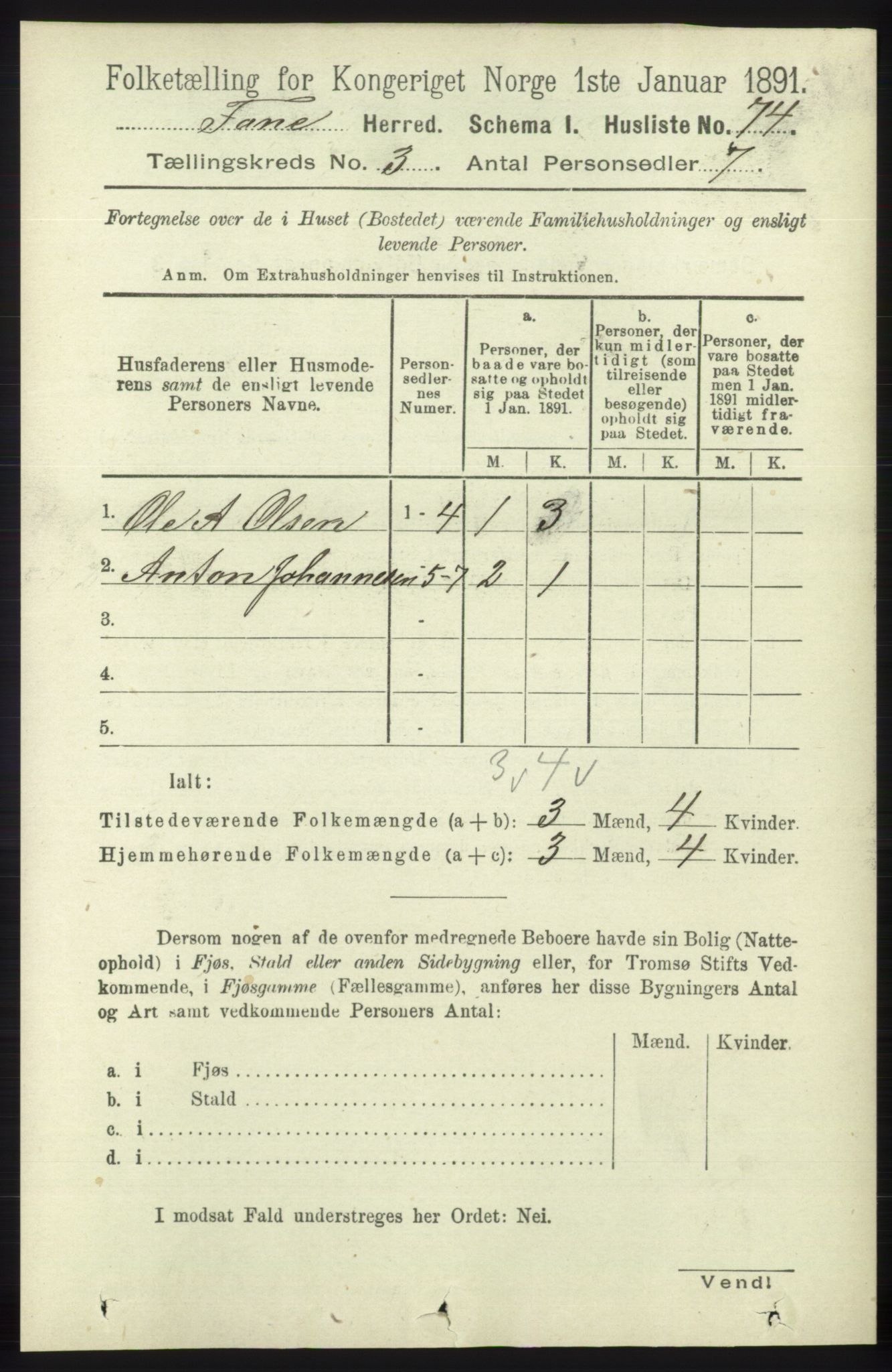 RA, 1891 census for 1249 Fana, 1891, p. 870