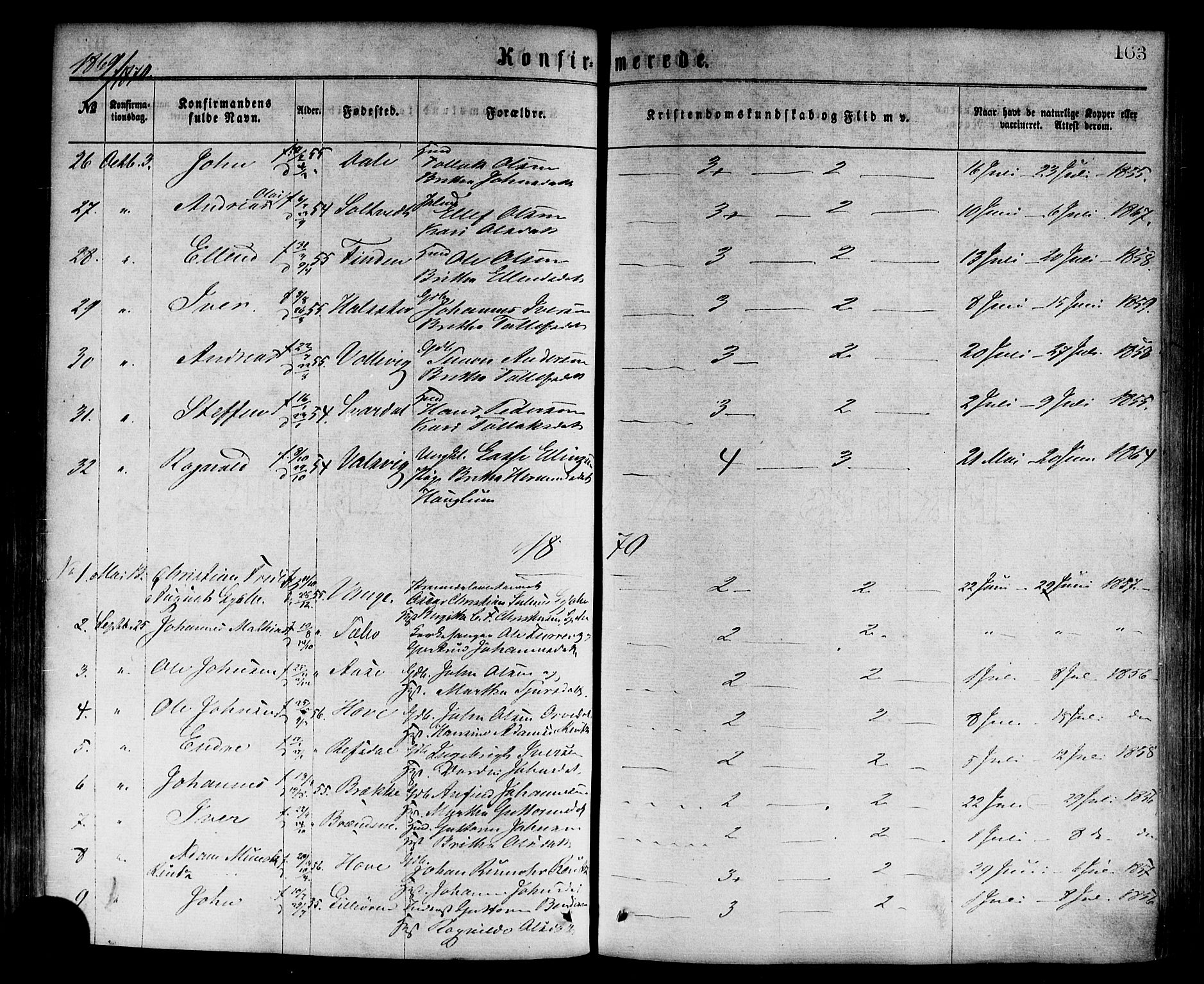 Vik sokneprestembete, AV/SAB-A-81501/H/Haa/Haaa/L0009: Parish register (official) no. A 9, 1866-1877, p. 163