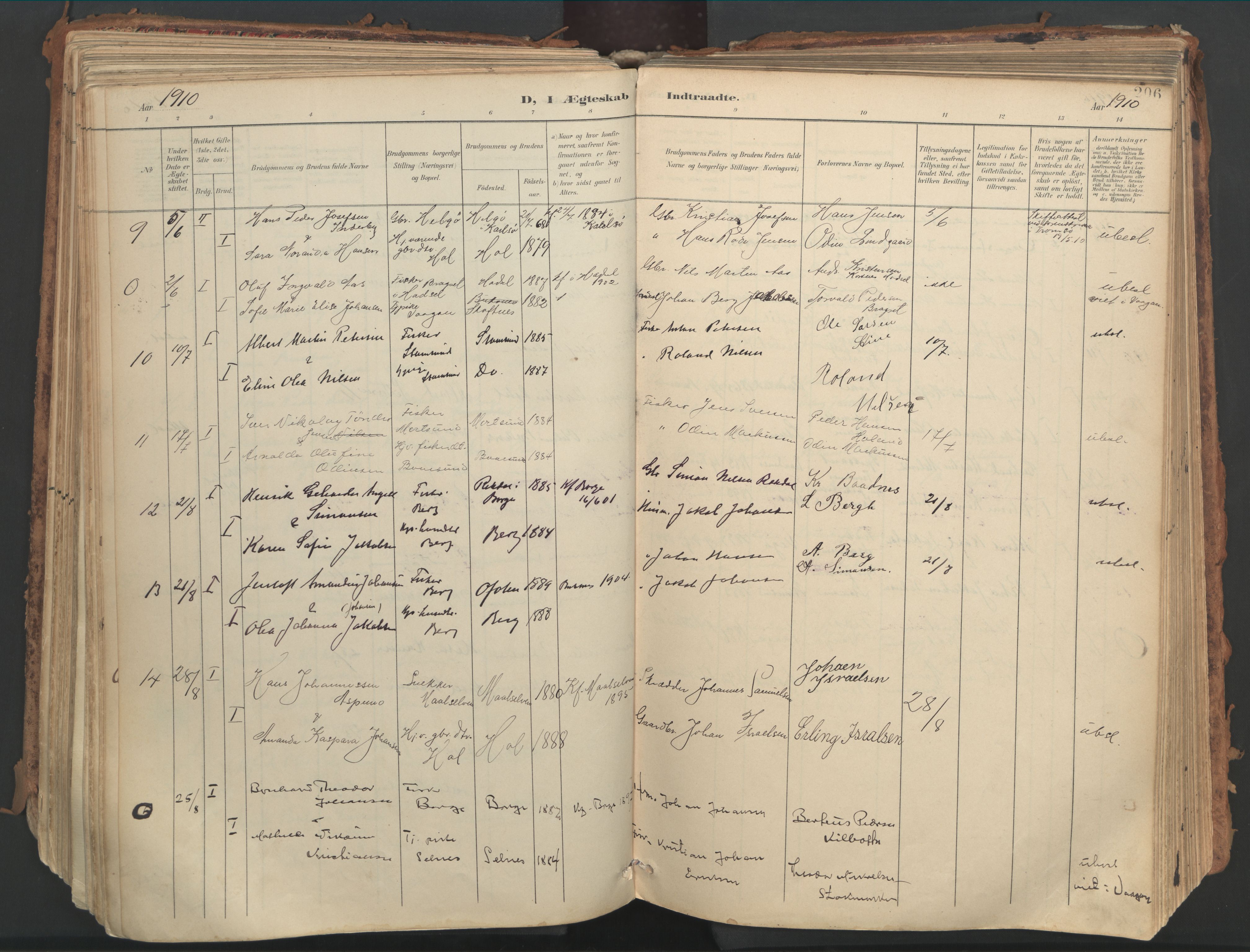 Ministerialprotokoller, klokkerbøker og fødselsregistre - Nordland, AV/SAT-A-1459/882/L1180: Parish register (official) no. 882A02, 1897-1913, p. 206