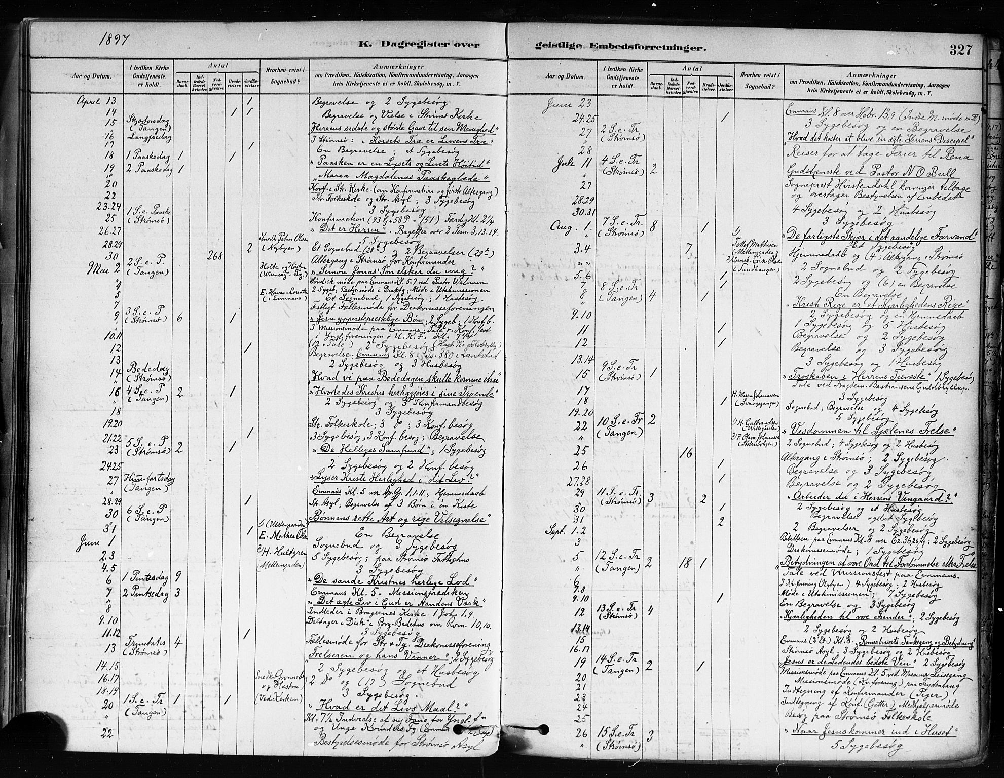 Strømsø kirkebøker, AV/SAKO-A-246/F/Fa/L0022: Parish register (official) no. I 22, 1879-1899, p. 327