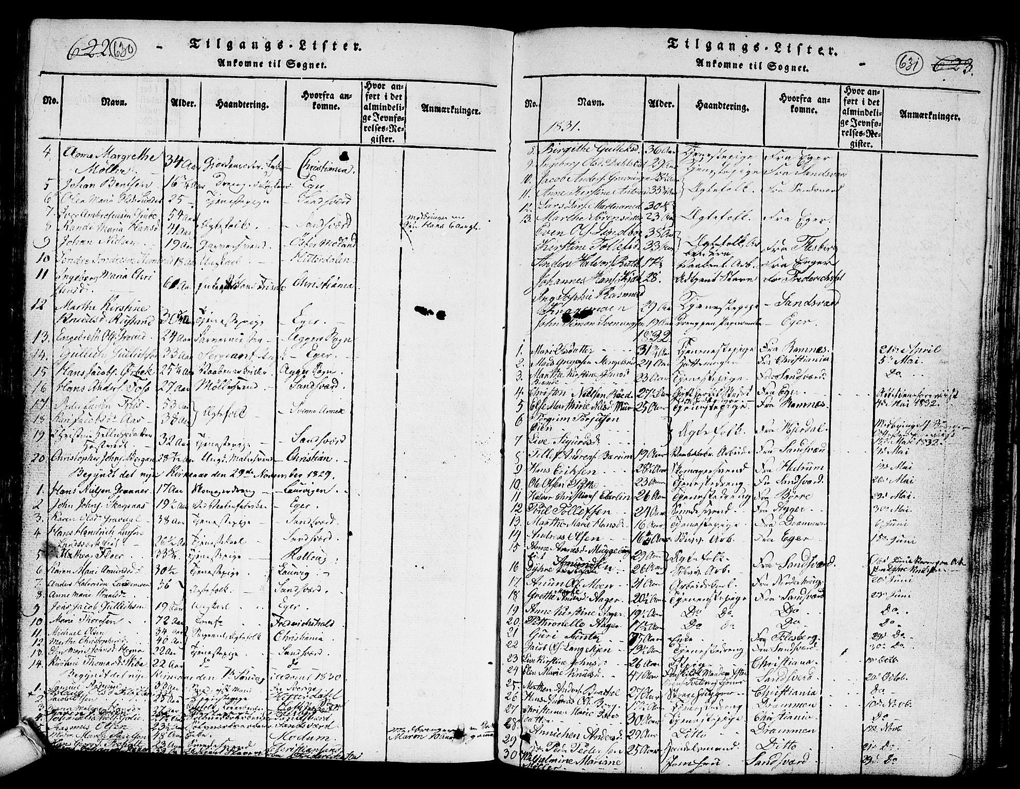 Kongsberg kirkebøker, AV/SAKO-A-22/G/Ga/L0001: Parish register (copy) no. 1, 1816-1839, p. 630-631