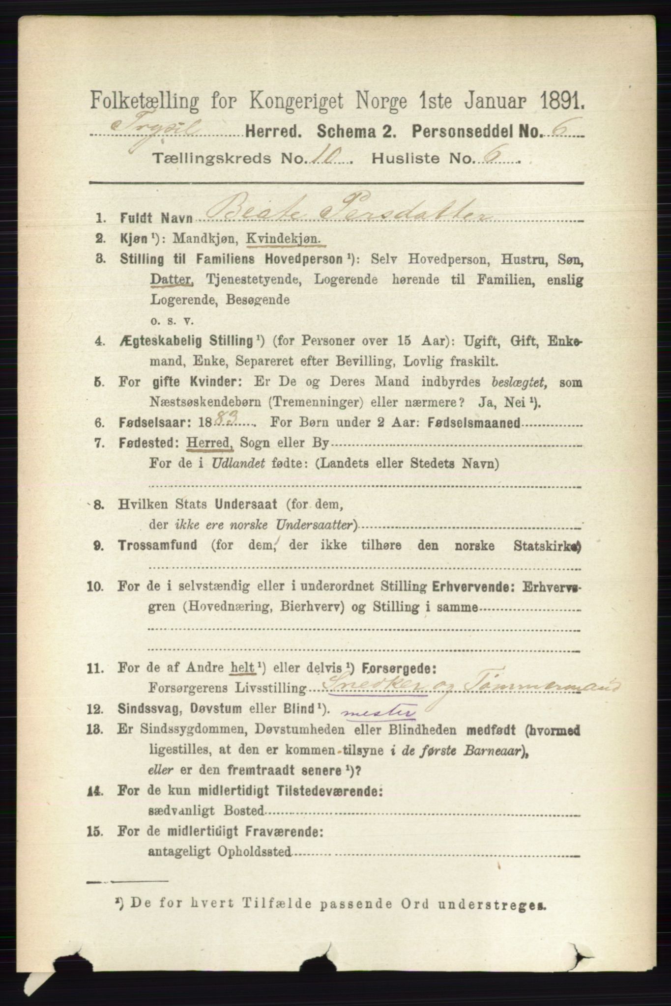 RA, 1891 census for 0428 Trysil, 1891, p. 4896