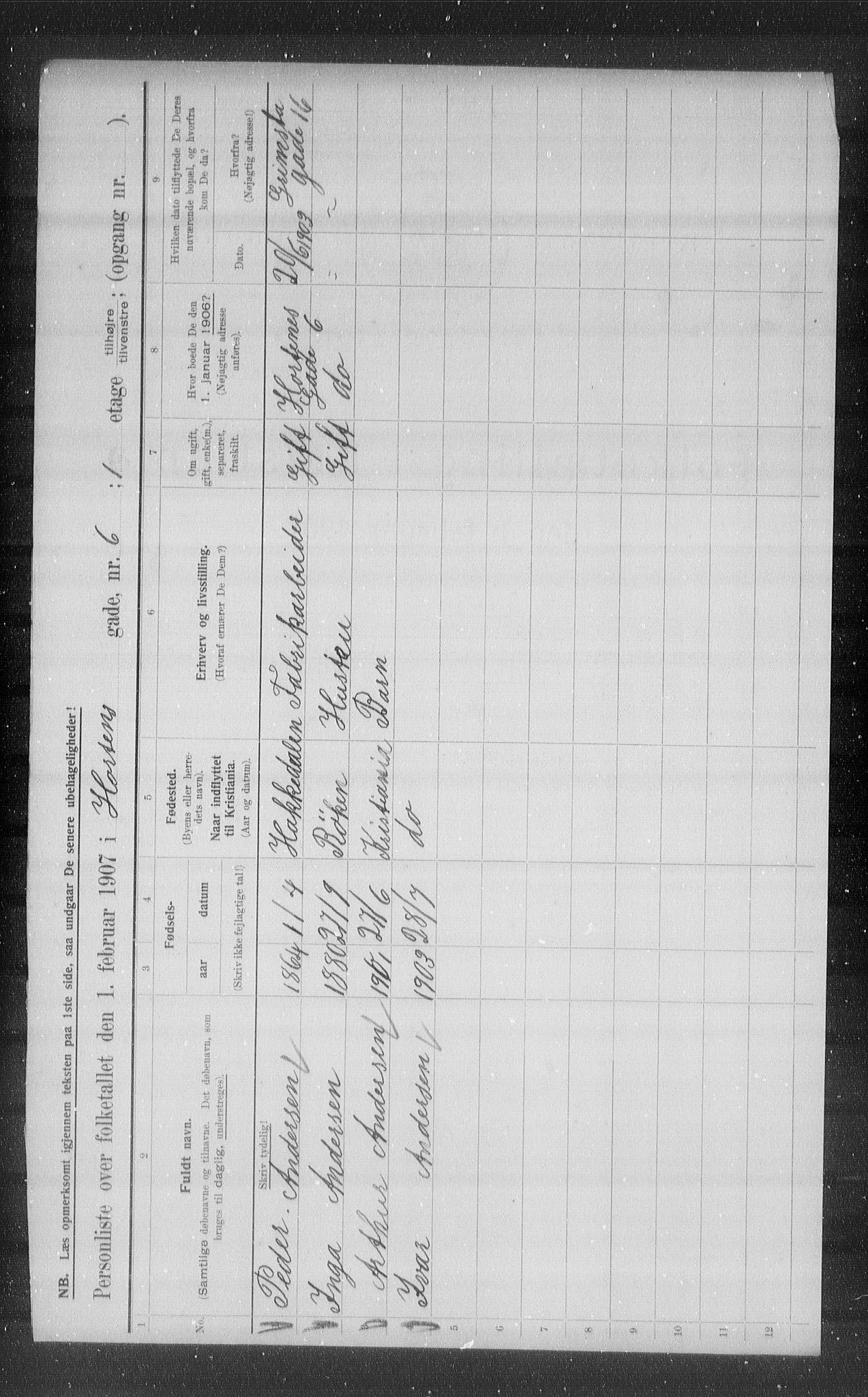 OBA, Municipal Census 1907 for Kristiania, 1907, p. 21266