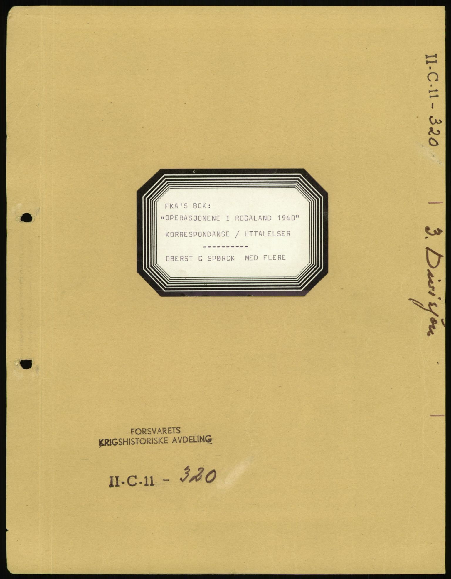 Forsvaret, Forsvarets krigshistoriske avdeling, AV/RA-RAFA-2017/Y/Yb/L0089: II-C-11-320  -  3. Divisjon., 1940-1962, p. 1