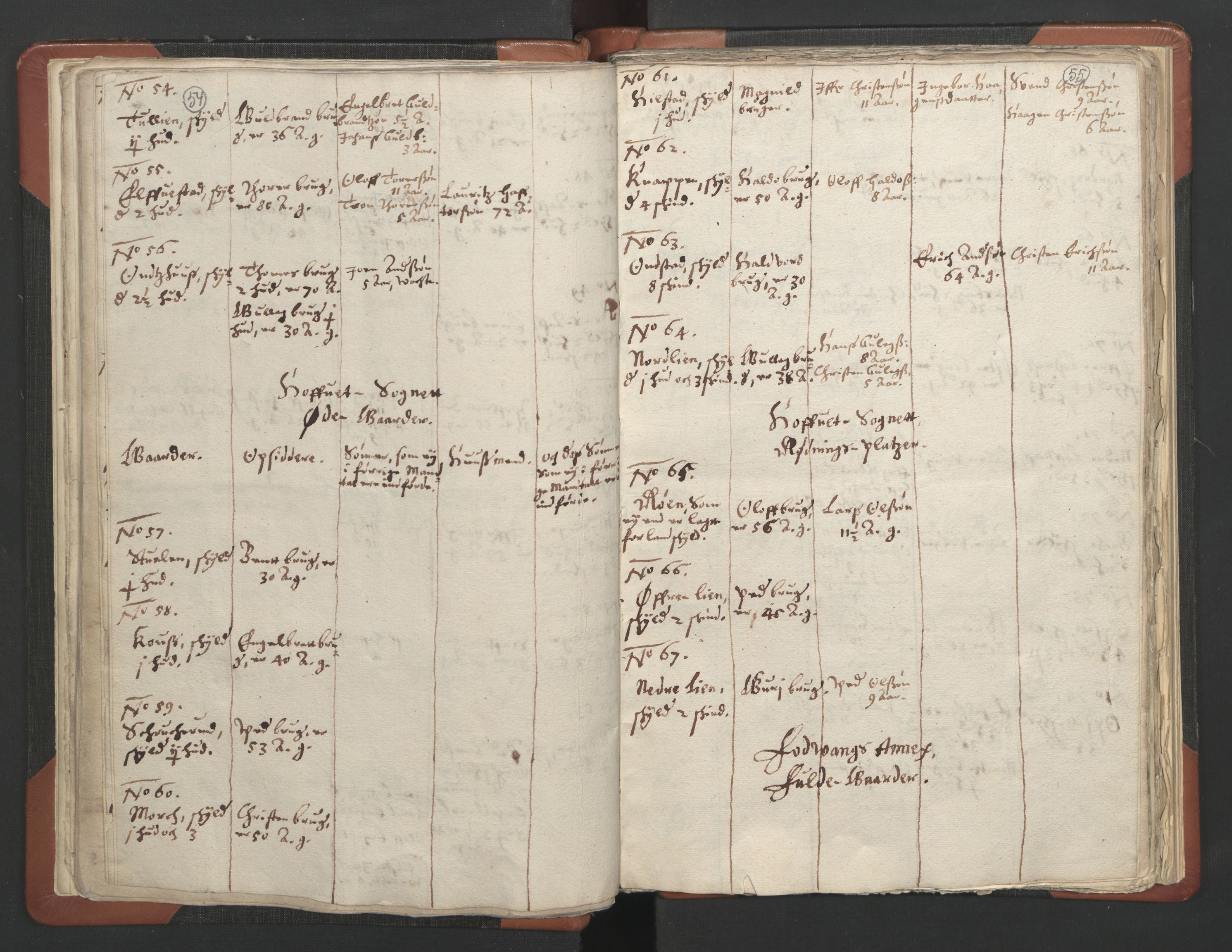 RA, Vicar's Census 1664-1666, no. 6: Gudbrandsdal deanery, 1664-1666, p. 54-55