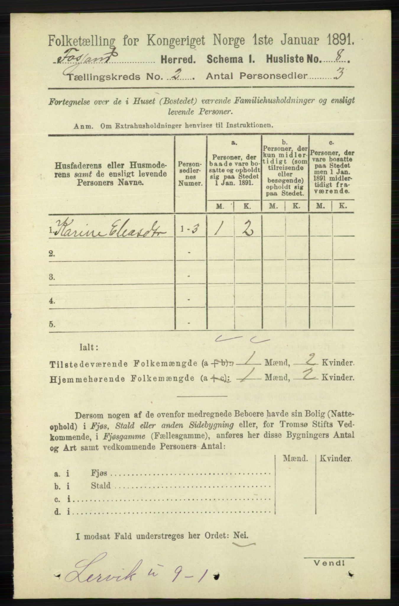 RA, 1891 census for 1129 Forsand, 1891, p. 191