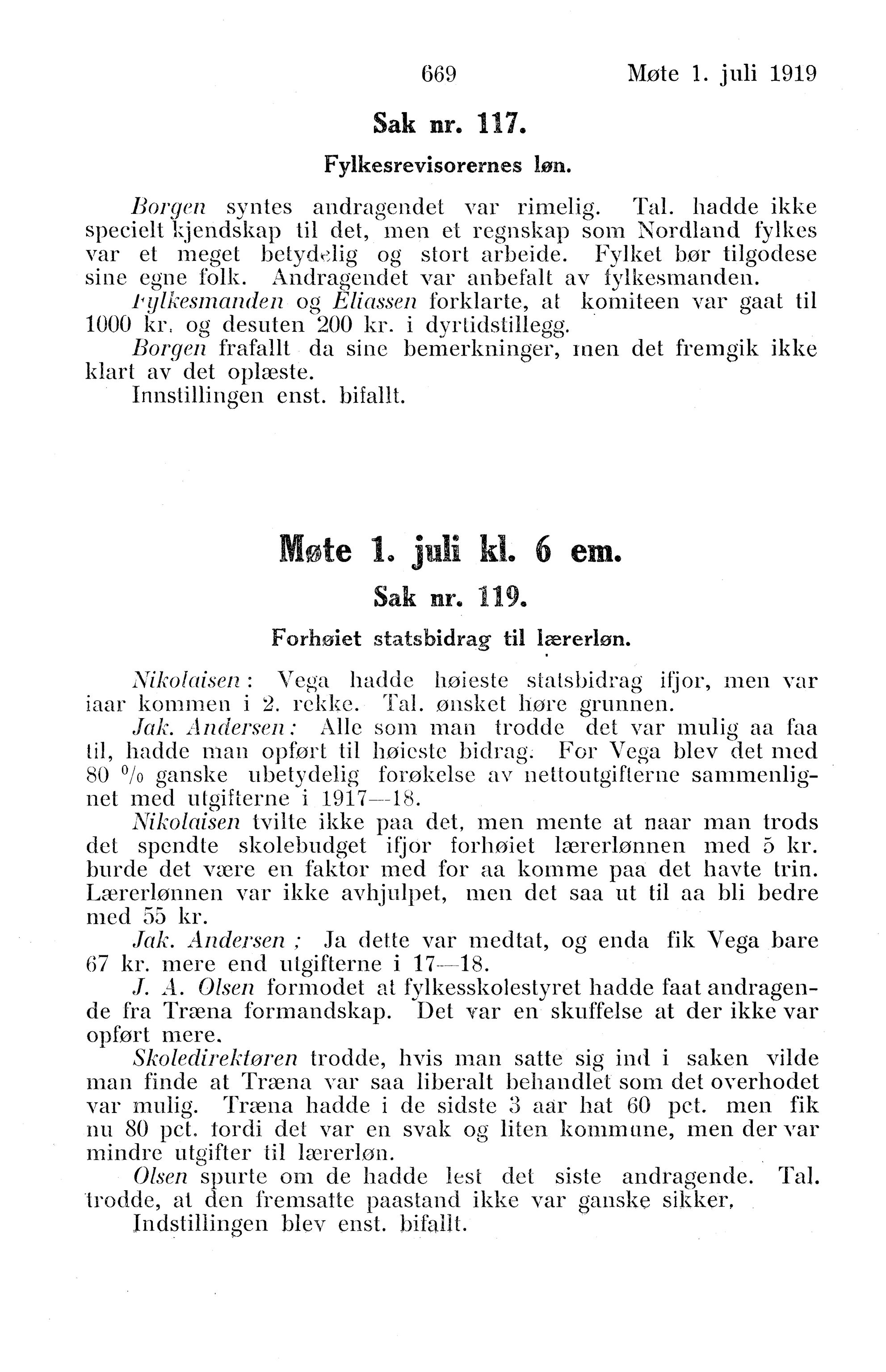 Nordland Fylkeskommune. Fylkestinget, AIN/NFK-17/176/A/Ac/L0042: Fylkestingsforhandlinger 1919, 1919, p. 669