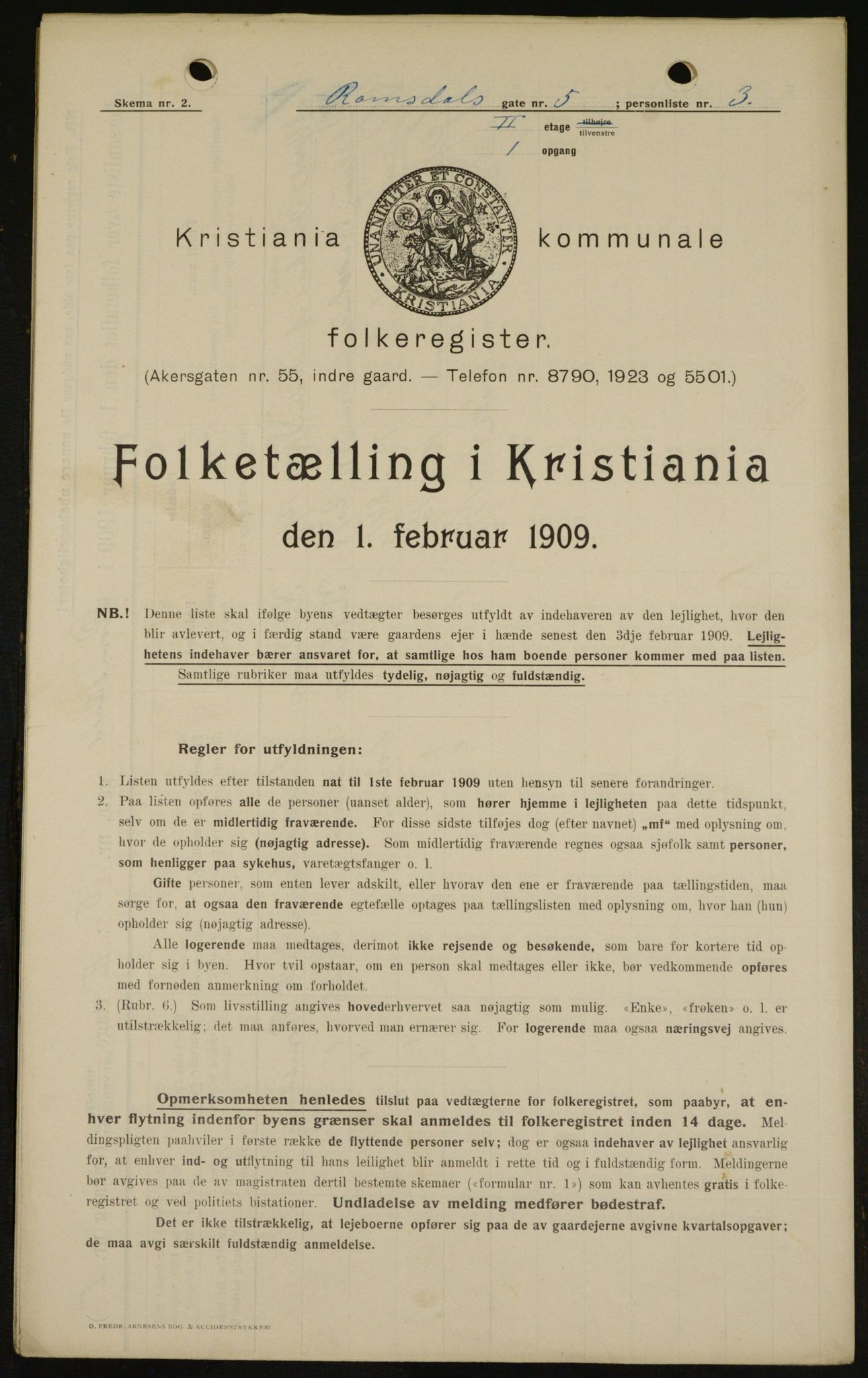 OBA, Municipal Census 1909 for Kristiania, 1909, p. 75451