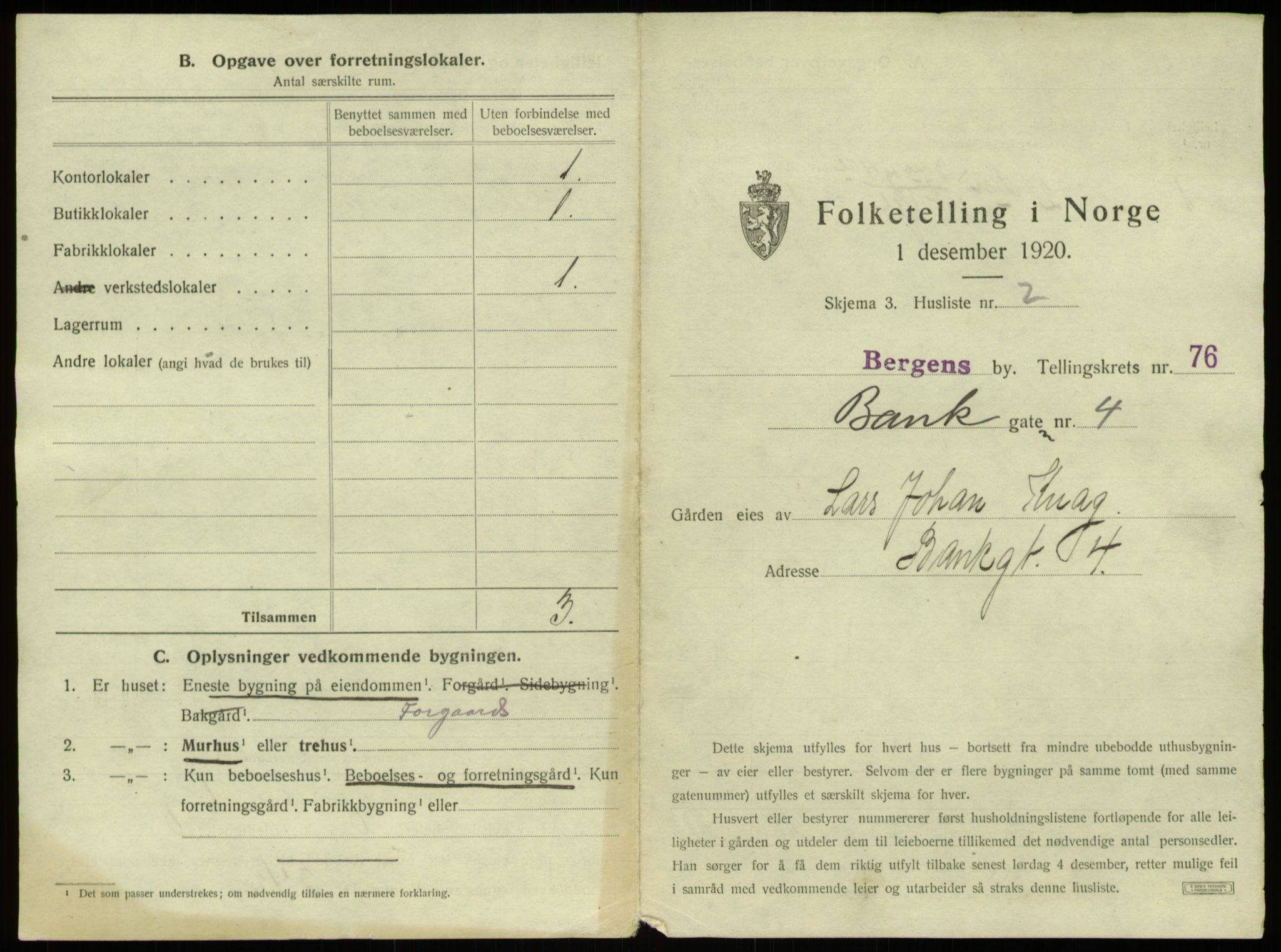 SAB, 1920 census for Bergen, 1920, p. 7159