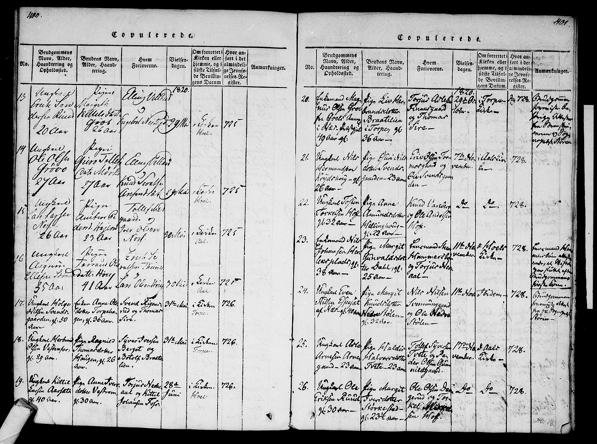 Ål kirkebøker, SAKO/A-249/F/Fa/L0004: Parish register (official) no. I 4, 1815-1825, p. 400-401