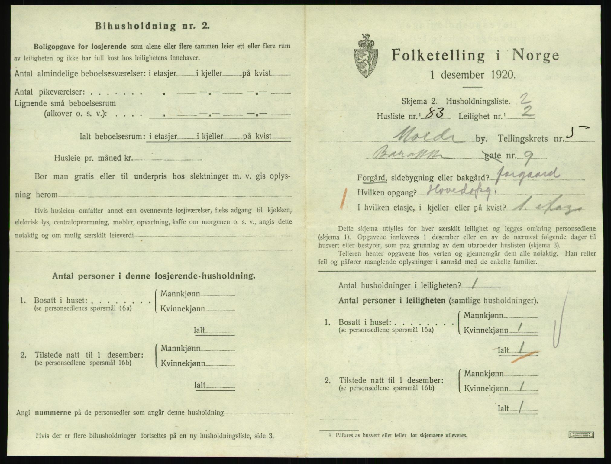 SAT, 1920 census for Molde, 1920, p. 2093