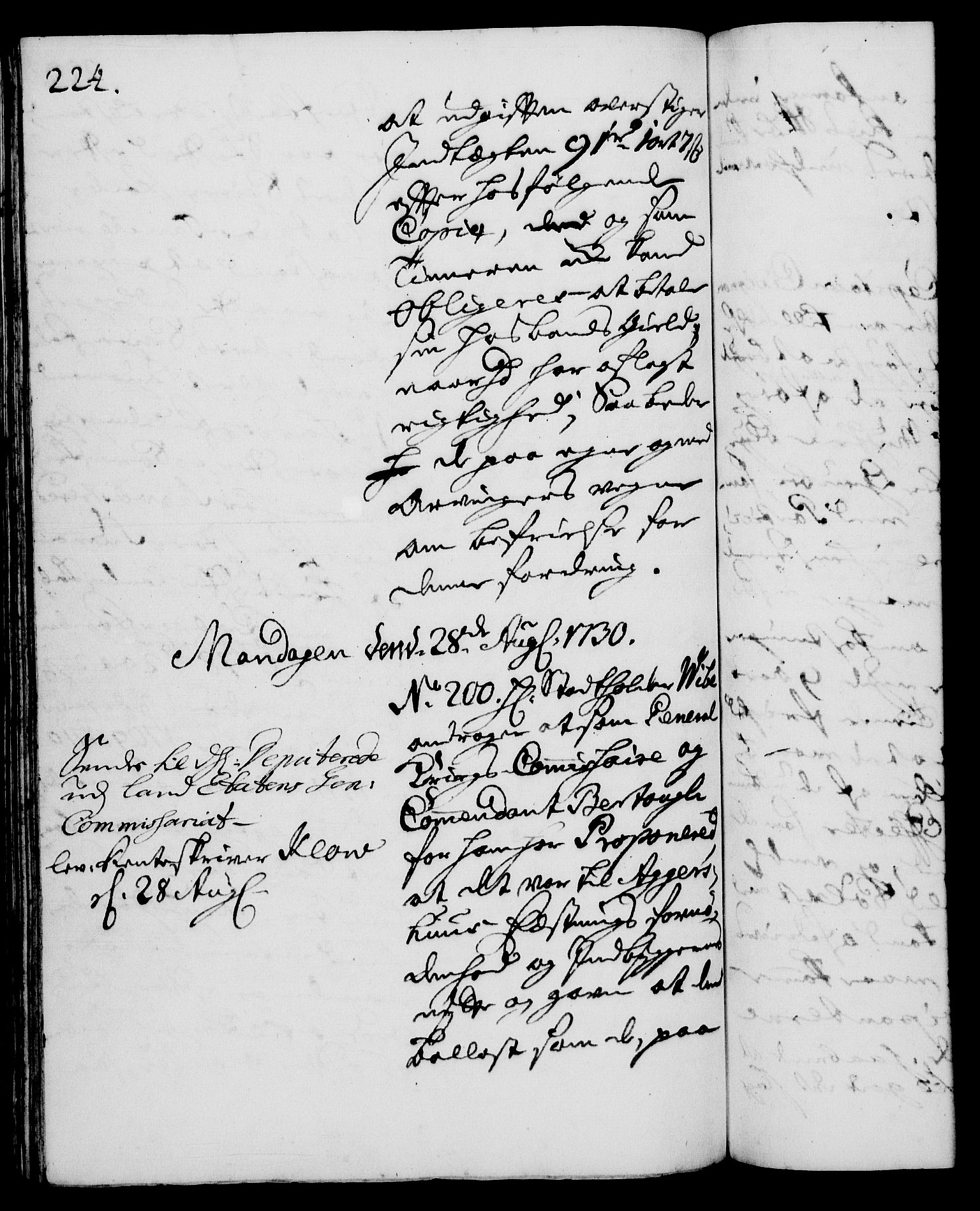 Rentekammeret, Kammerkanselliet, AV/RA-EA-3111/G/Gh/Gha/L0012: Norsk ekstraktmemorialprotokoll (merket RK 53.57), 1730, p. 224