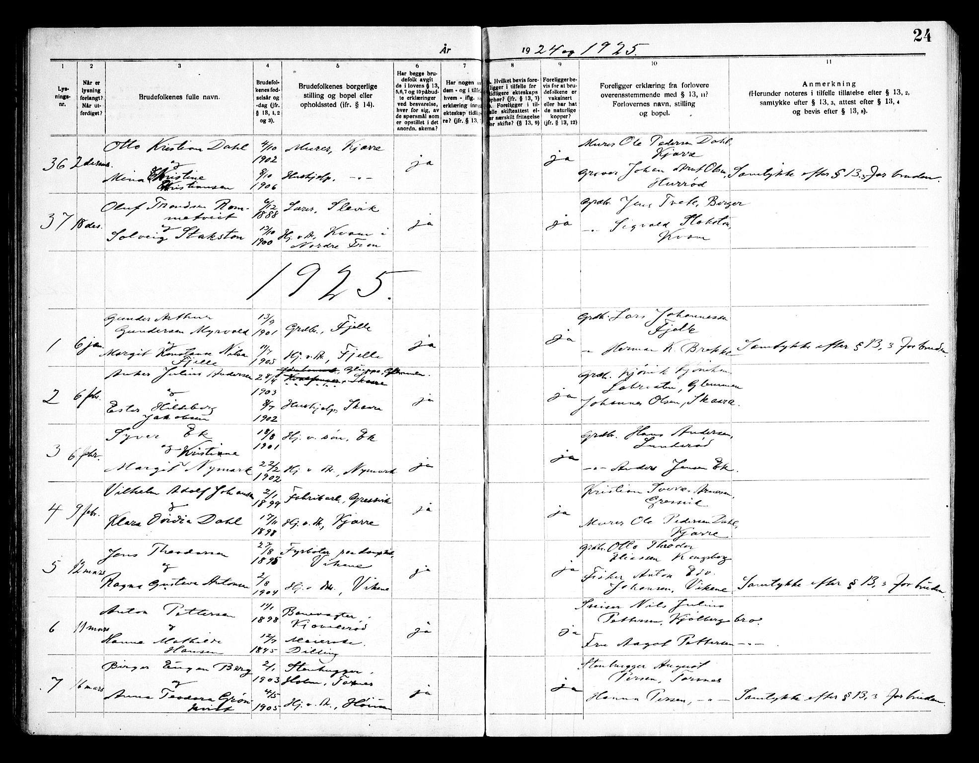 Onsøy prestekontor Kirkebøker, AV/SAO-A-10914/H/Ha/L0001: Banns register no. I 1, 1919-1956, p. 24