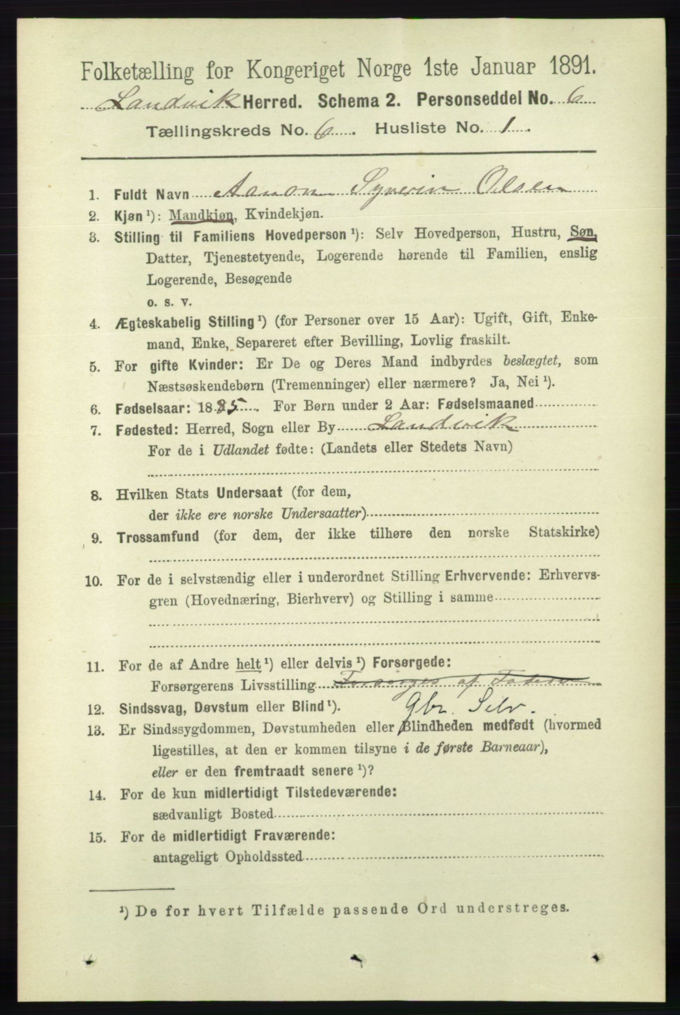 RA, 1891 census for 0924 Landvik, 1891, p. 2449