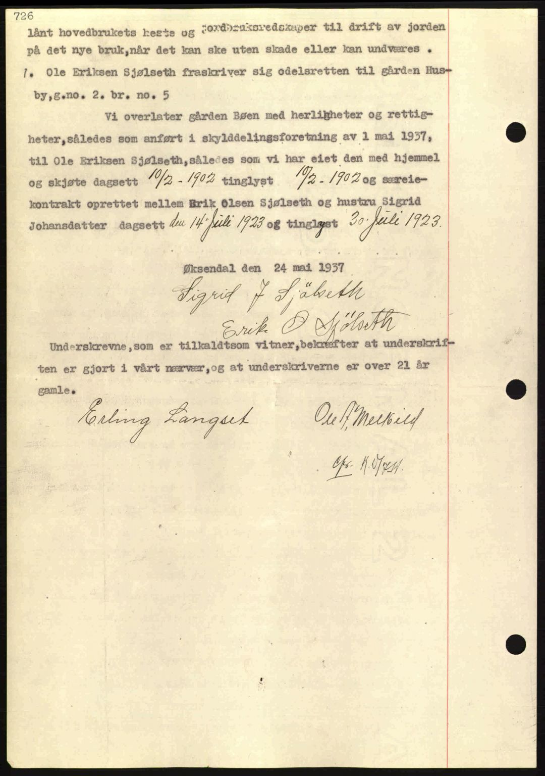 Nordmøre sorenskriveri, AV/SAT-A-4132/1/2/2Ca: Mortgage book no. A81, 1937-1937, Diary no: : 1489/1937