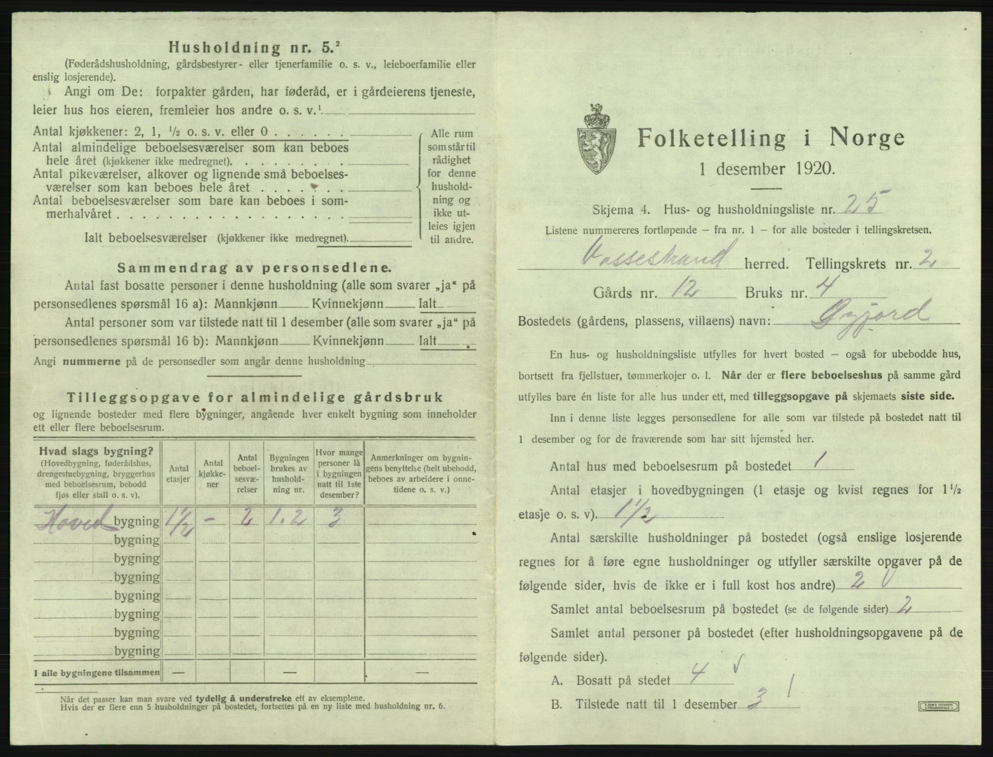 SAB, 1920 census for Vossestrand, 1920, p. 166