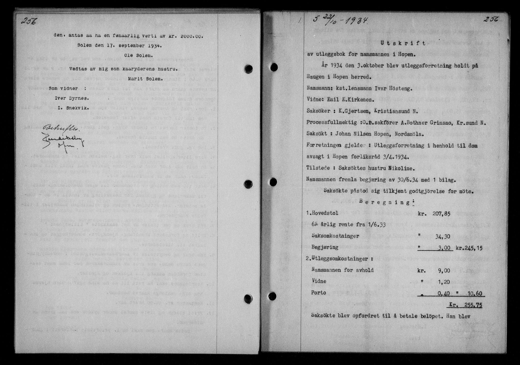 Nordmøre sorenskriveri, AV/SAT-A-4132/1/2/2Ca/L0082: Mortgage book no. 72, 1934-1934, Deed date: 22.10.1934