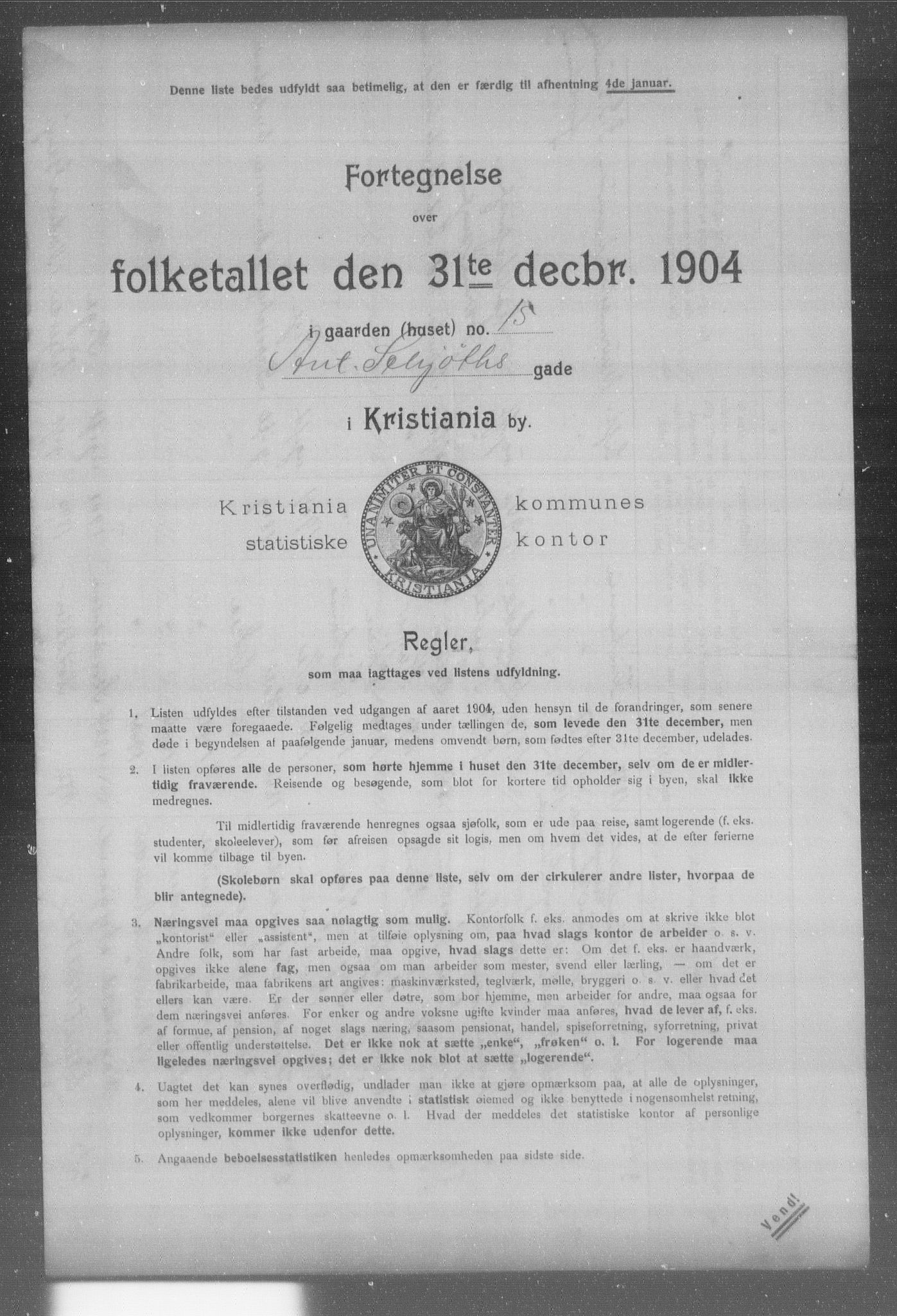 OBA, Municipal Census 1904 for Kristiania, 1904, p. 448