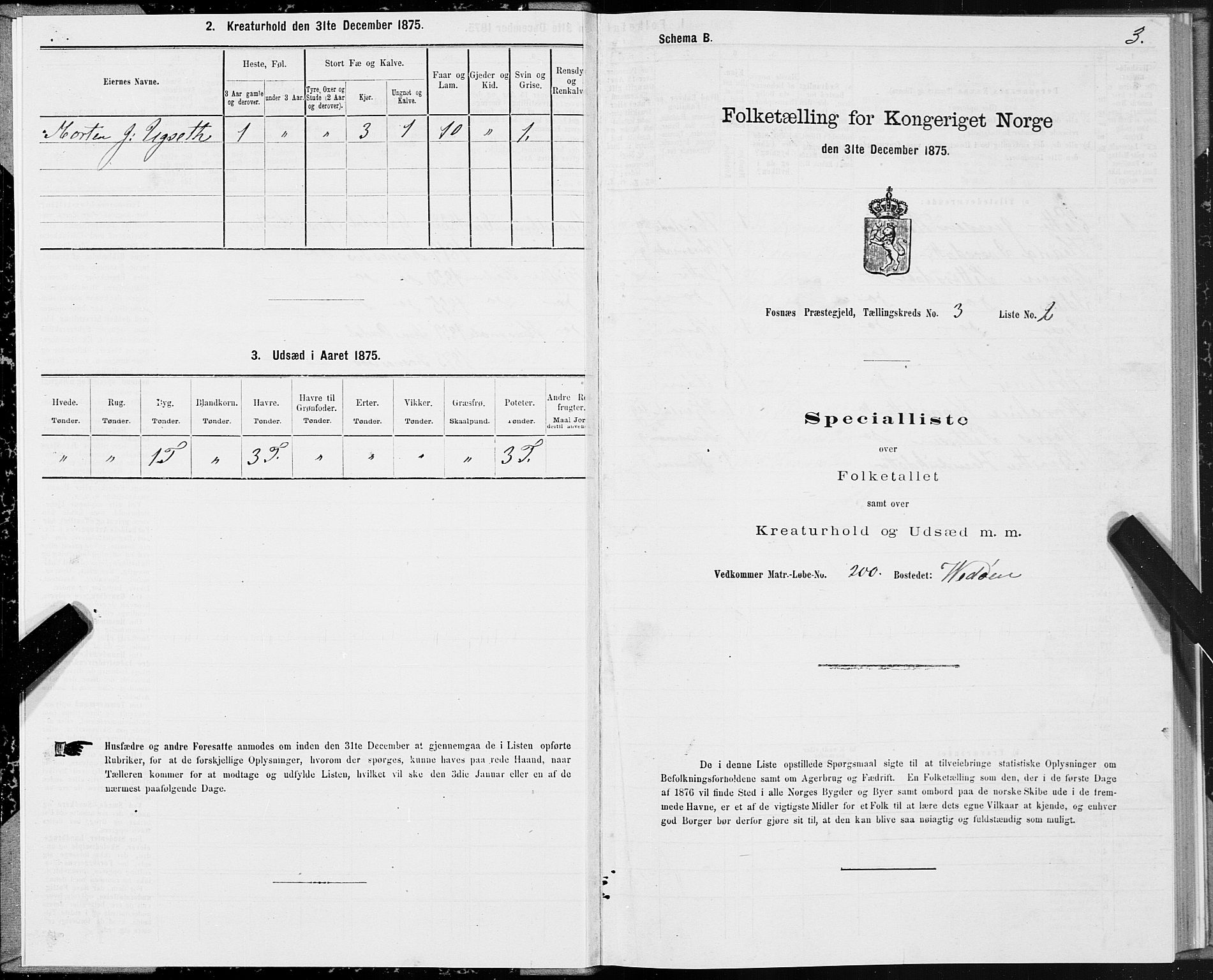 SAT, 1875 census for 1748P Fosnes, 1875, p. 2003