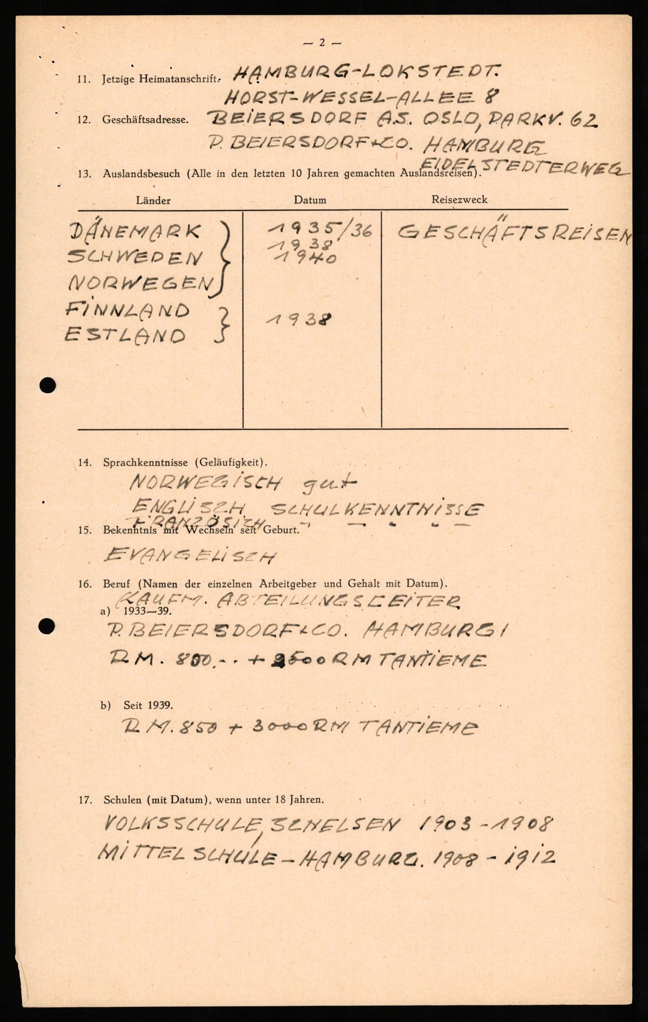 Forsvaret, Forsvarets overkommando II, AV/RA-RAFA-3915/D/Db/L0029: CI Questionaires. Tyske okkupasjonsstyrker i Norge. Tyskere., 1945-1946, p. 78