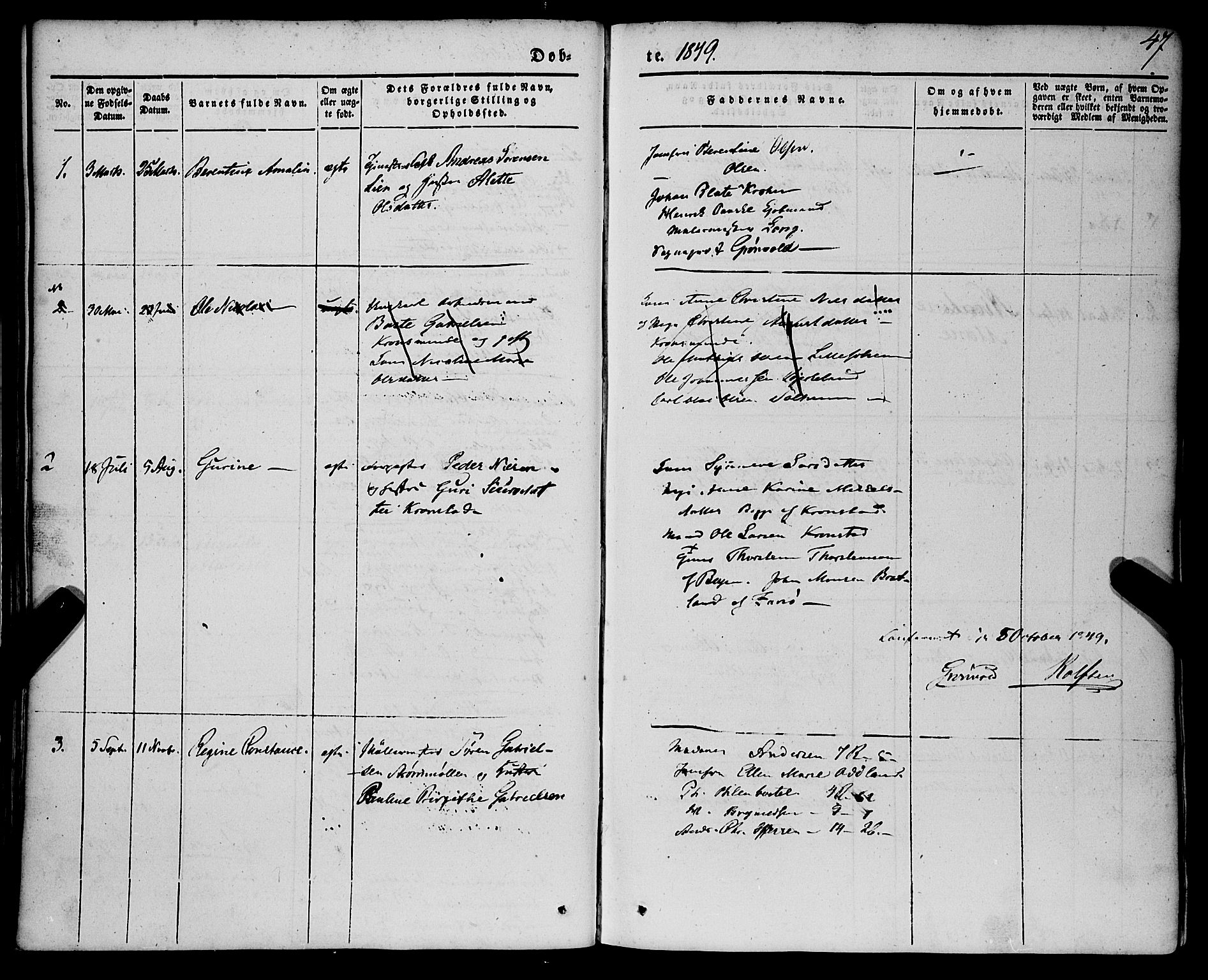 St. Jørgens hospital og Årstad sokneprestembete, SAB/A-99934: Parish register (official) no. A 4, 1844-1863, p. 47